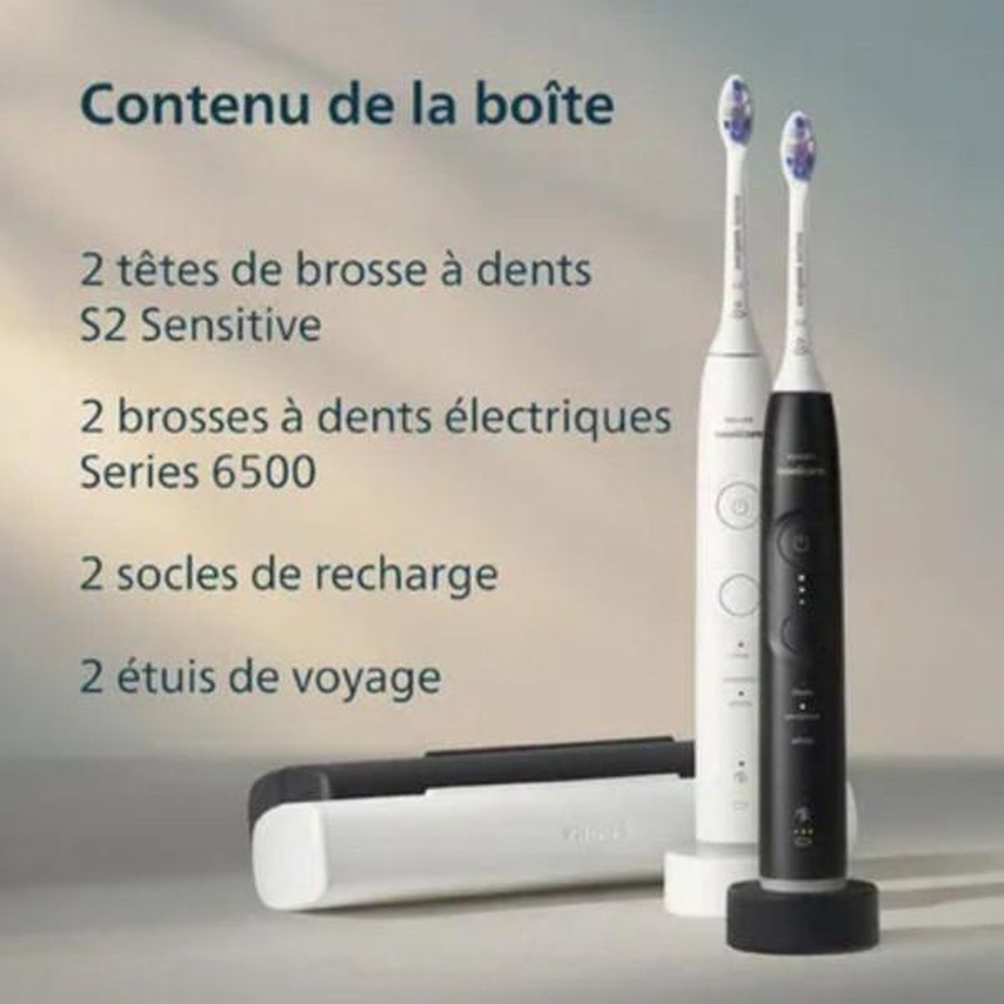 Voir la diapositive 2 : Philips Brosse a dent electrique brosse à dents électrique sonique double manche - philips - hx7419/01 - série 6500 - blanc et noir - bluetooth