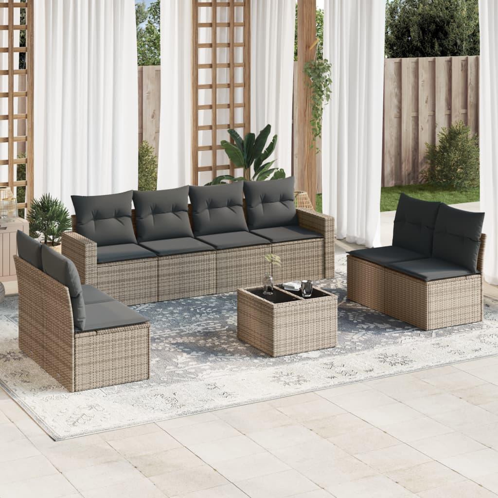 VIDAXL Salon de jardin 9 pcs avec coussins gris resine tressee