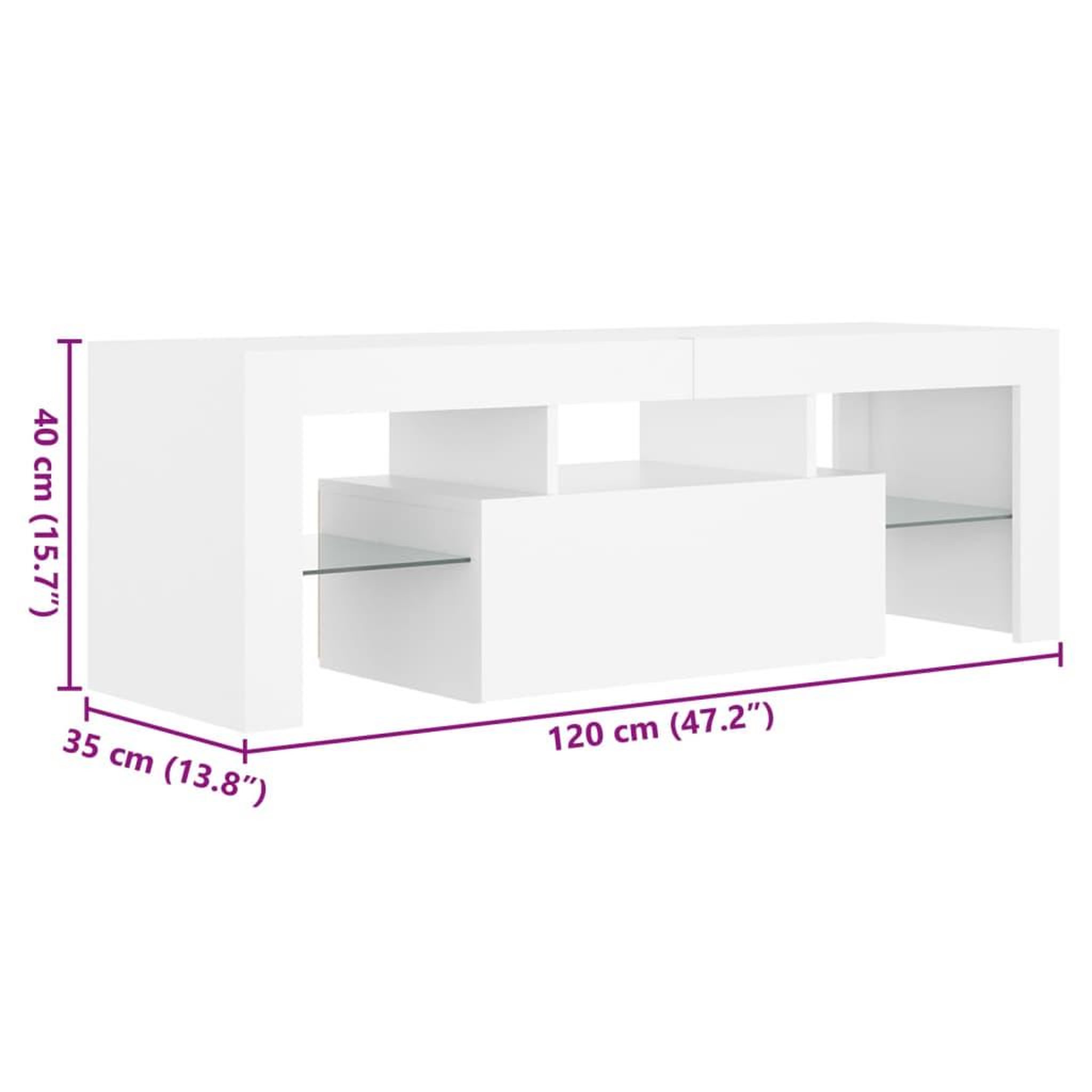 Voir la diapositive 6 : VIDAXL Meuble TV avec lumieres LED Blanc 120x35x40 cm
