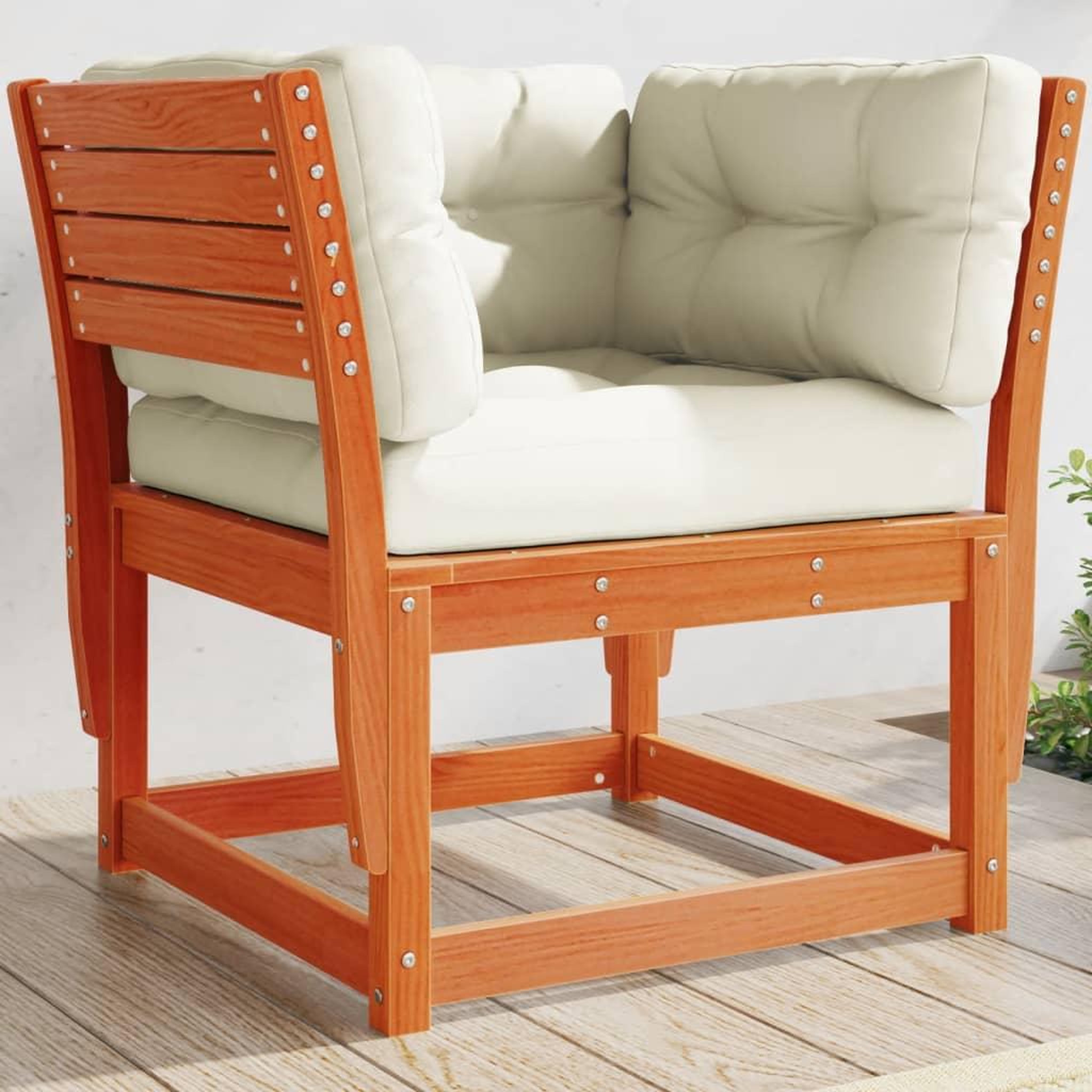 Voir la diapositive 1 : VIDAXL Canape de jardin accoudoirs et coussins cire marron massif pin