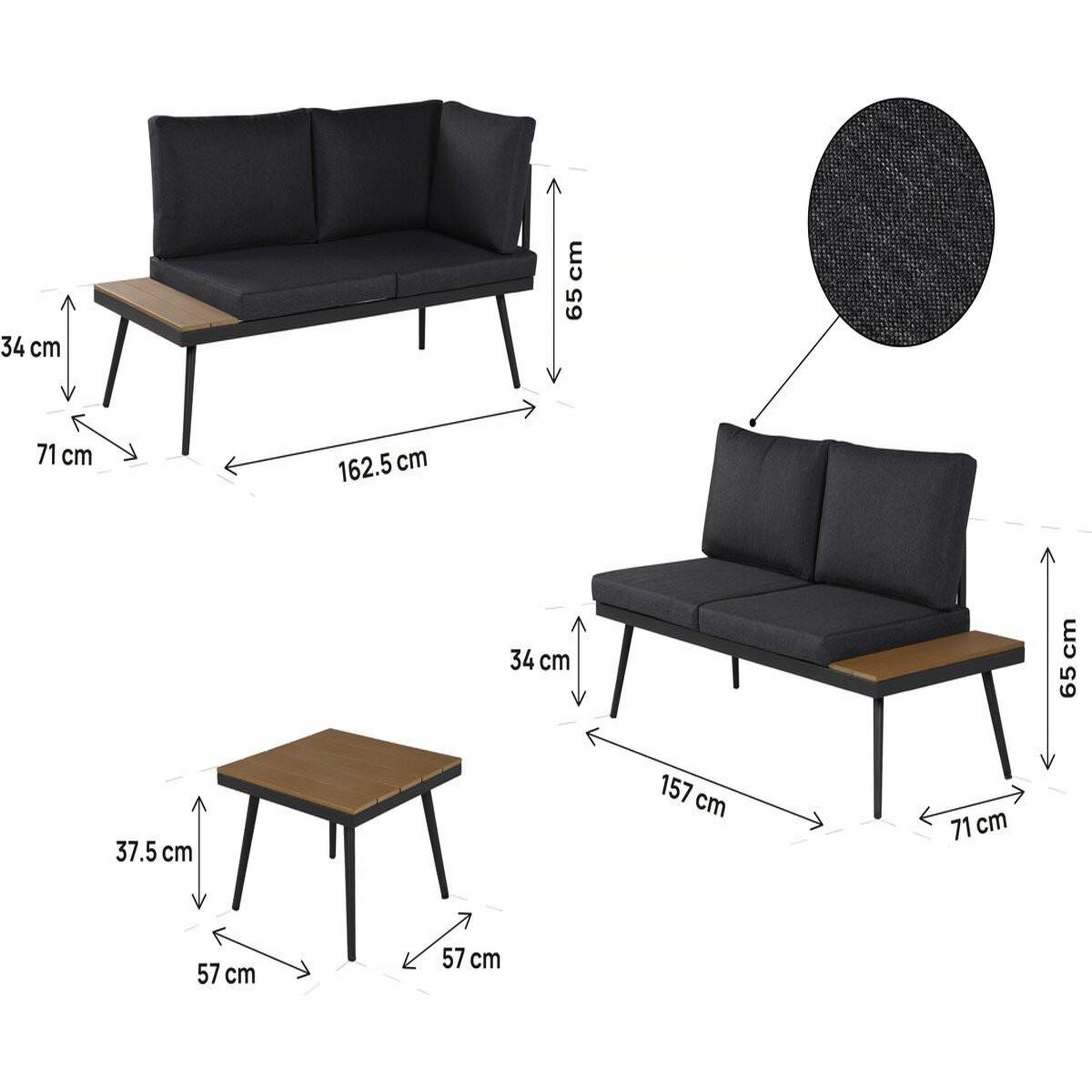 Voir la diapositive 3 : Habitat et Jardin Salon de jardin canapé d'angle décor imitation bois  mira  - 4 places - gris