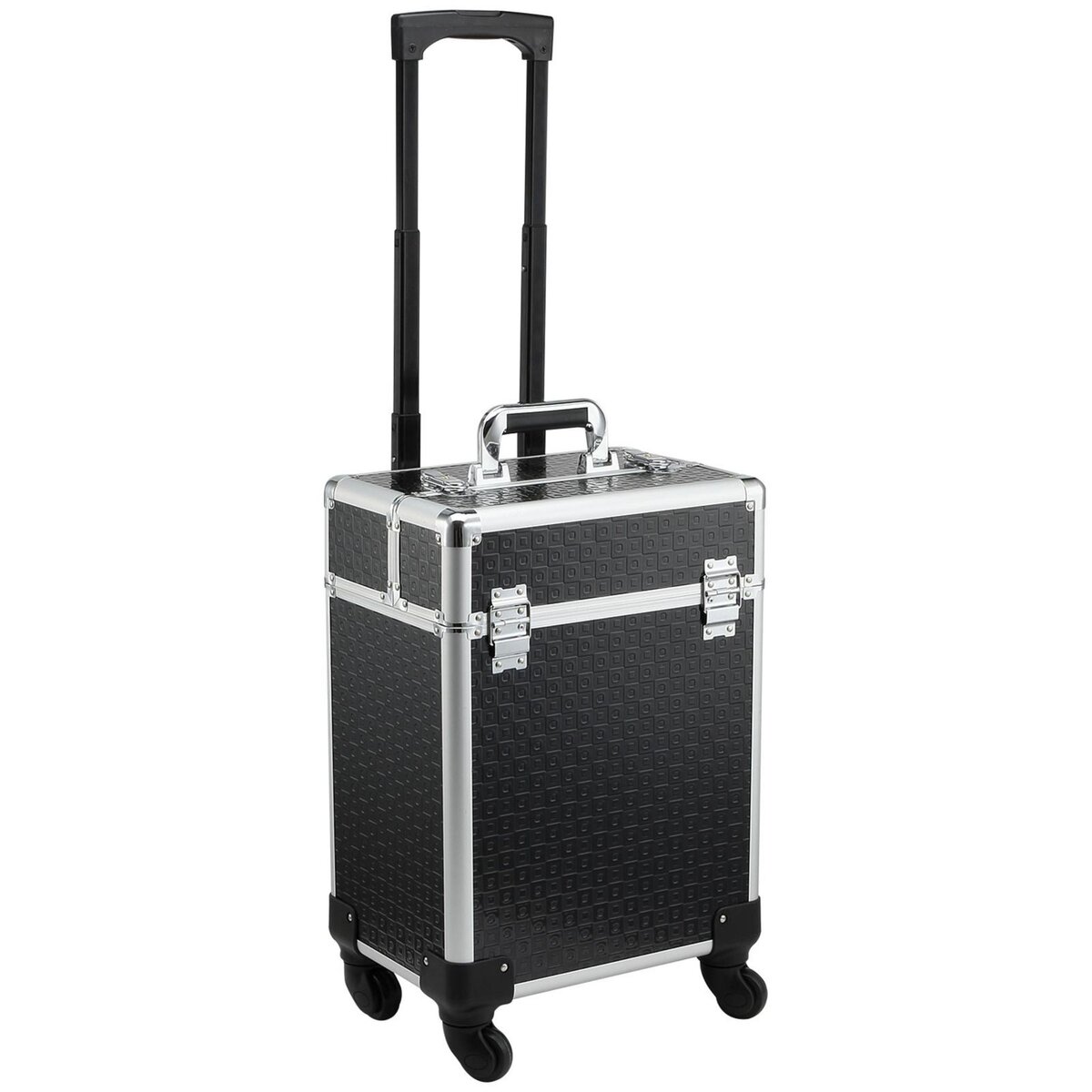 HOMCOM Valise trolley maquillage mallette cosmétique vanity poignée télescopique réglable 34L x 24l x 52H cm alu. noir