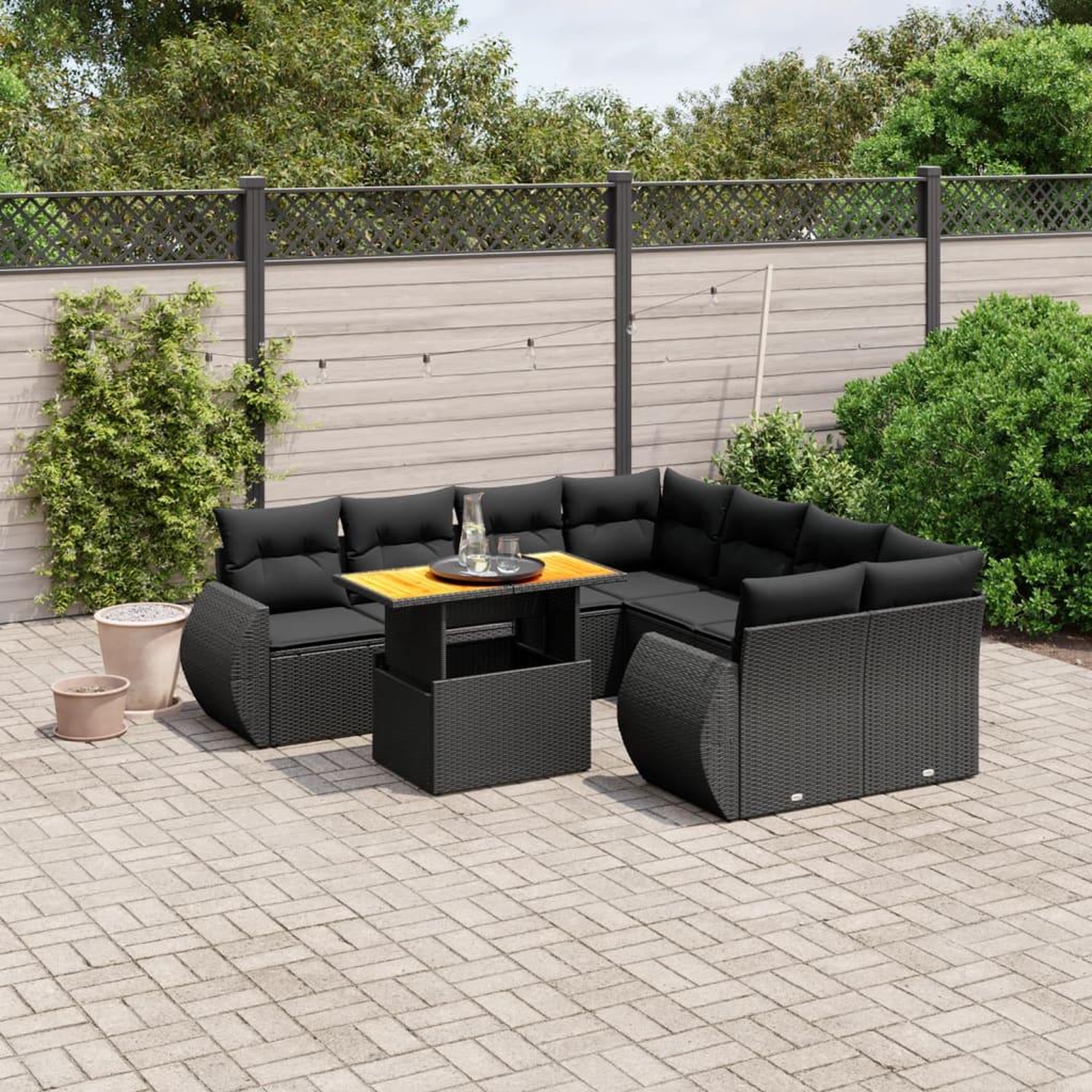 VIDAXL Salon de jardin 9 pcs avec coussins noir resine tressee