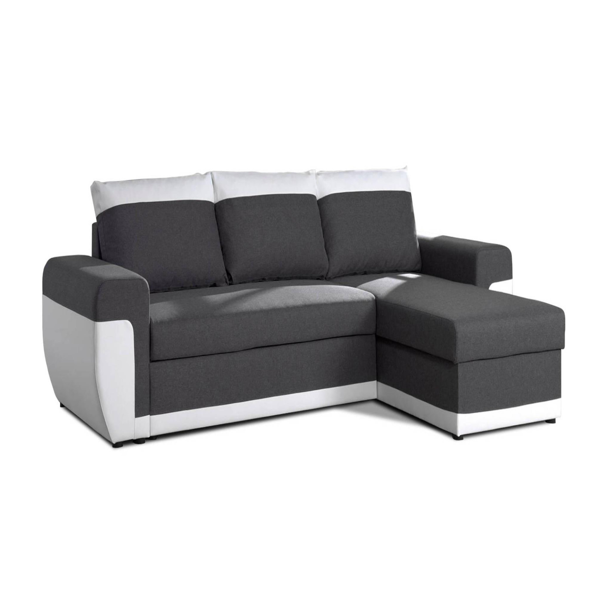 Voir la diapositive 1 : BEST MOBILIER Milan - canapé d'angle réversible - 4 places - convertible avec coffre - en simili et tissu