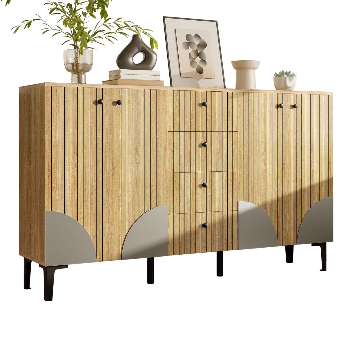 MERAX Buffet 4 porte(s) 4 tiroir(s) - 160 cm naturel panneau de particules