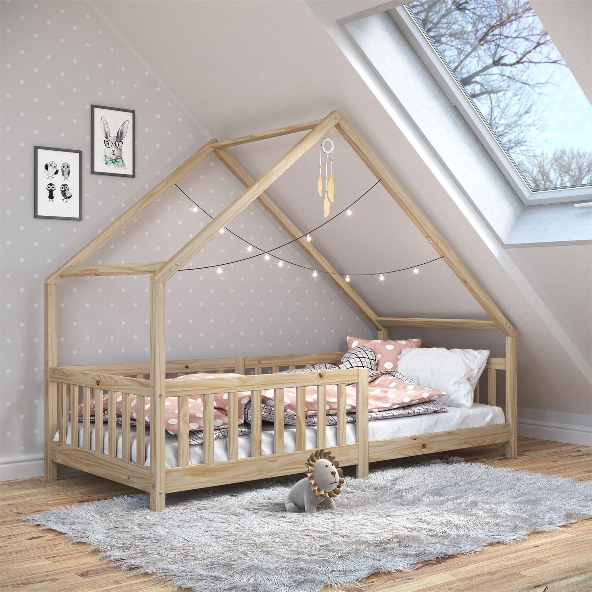 Voir la diapositive 2 : IDIMEX Lit cabane  asymétrique CORA 90 x 200 cm en pin massif