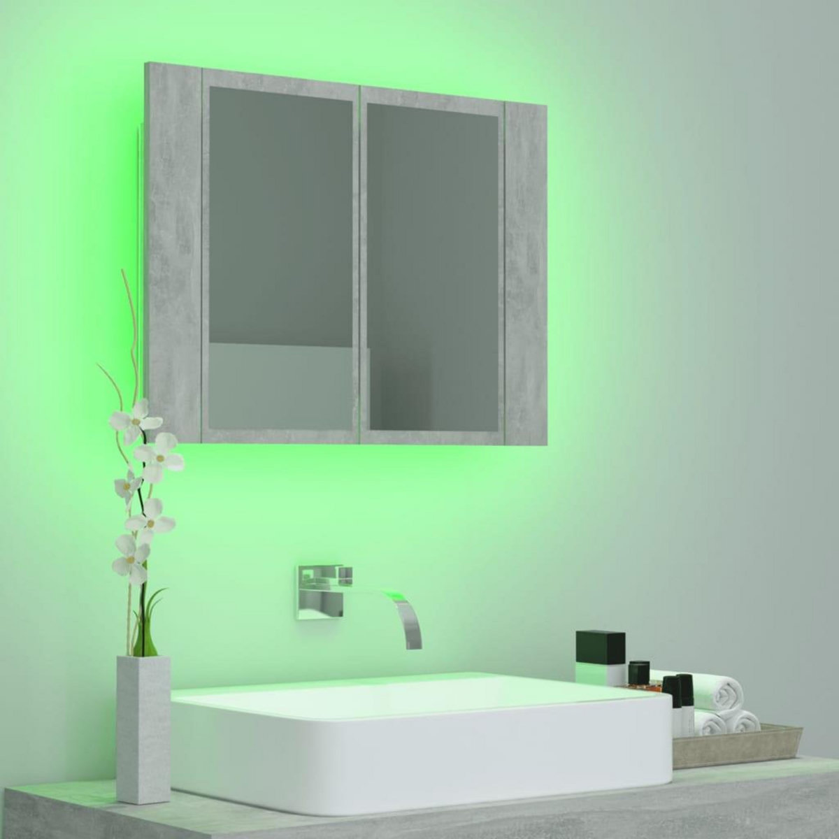VIDAXL Armoire de salle de bain a miroir LED Gris beton Acrylique