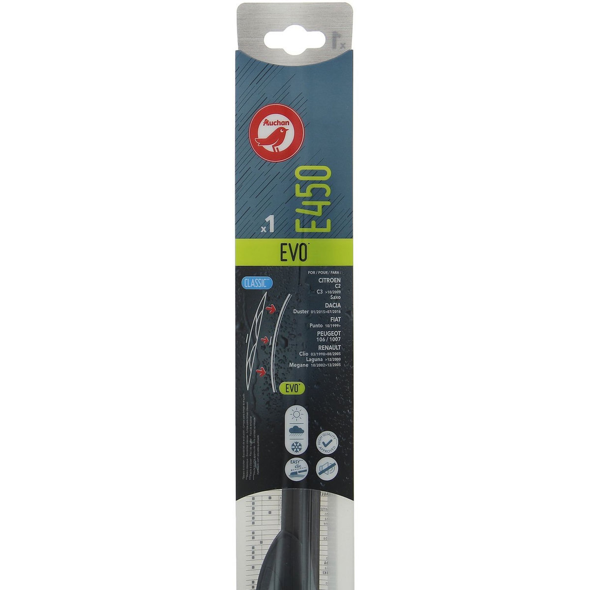 AUCHAN Balai d'essuie-glace EVO E450 45cm pour CITROËN DACIA FIAT PEUGEOT RENAULT