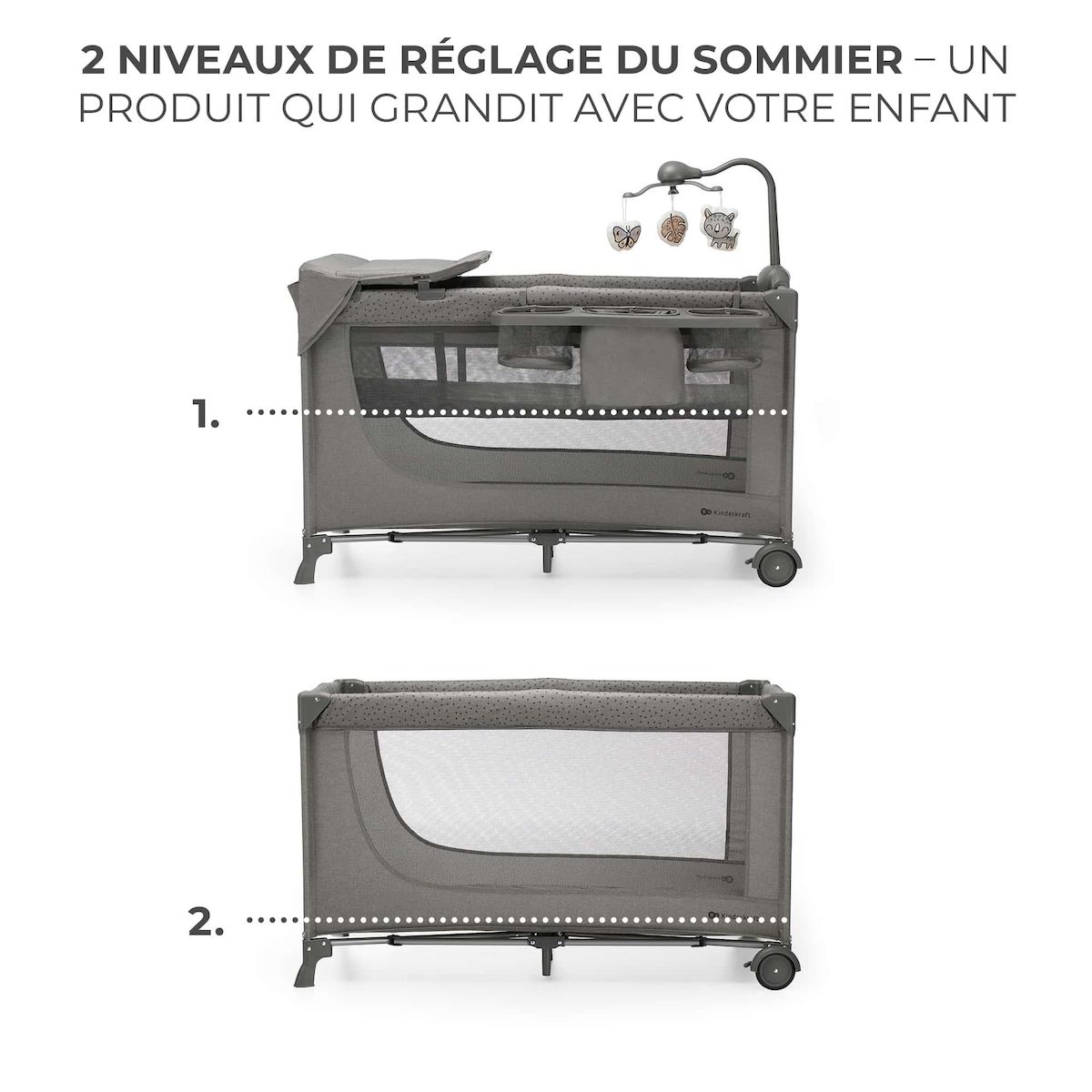 KINDERKRAFT Lit voyage parc bebe pliable avec accessoires pra