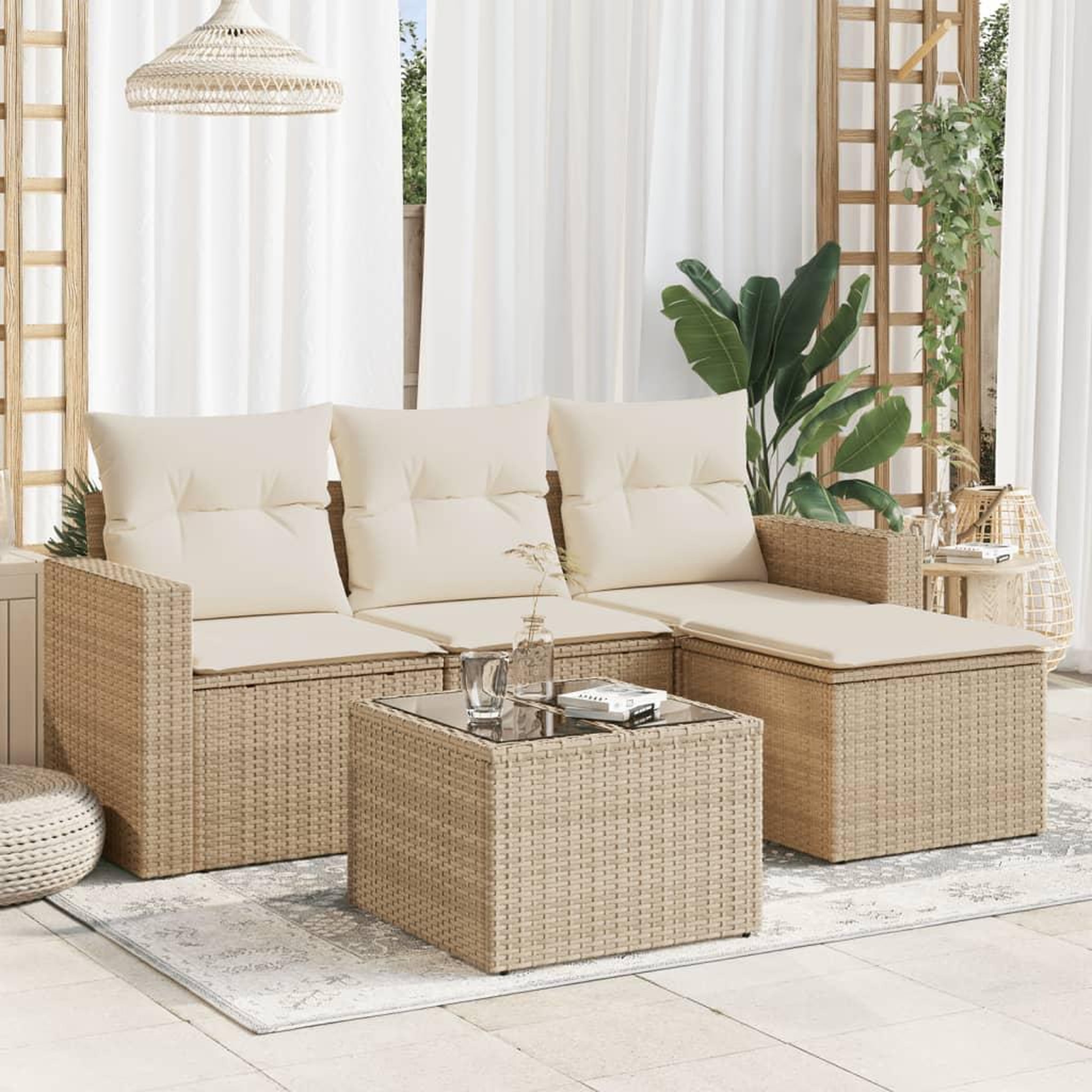 VIDAXL Salon de jardin avec coussins 5 pcs beige resine tressee