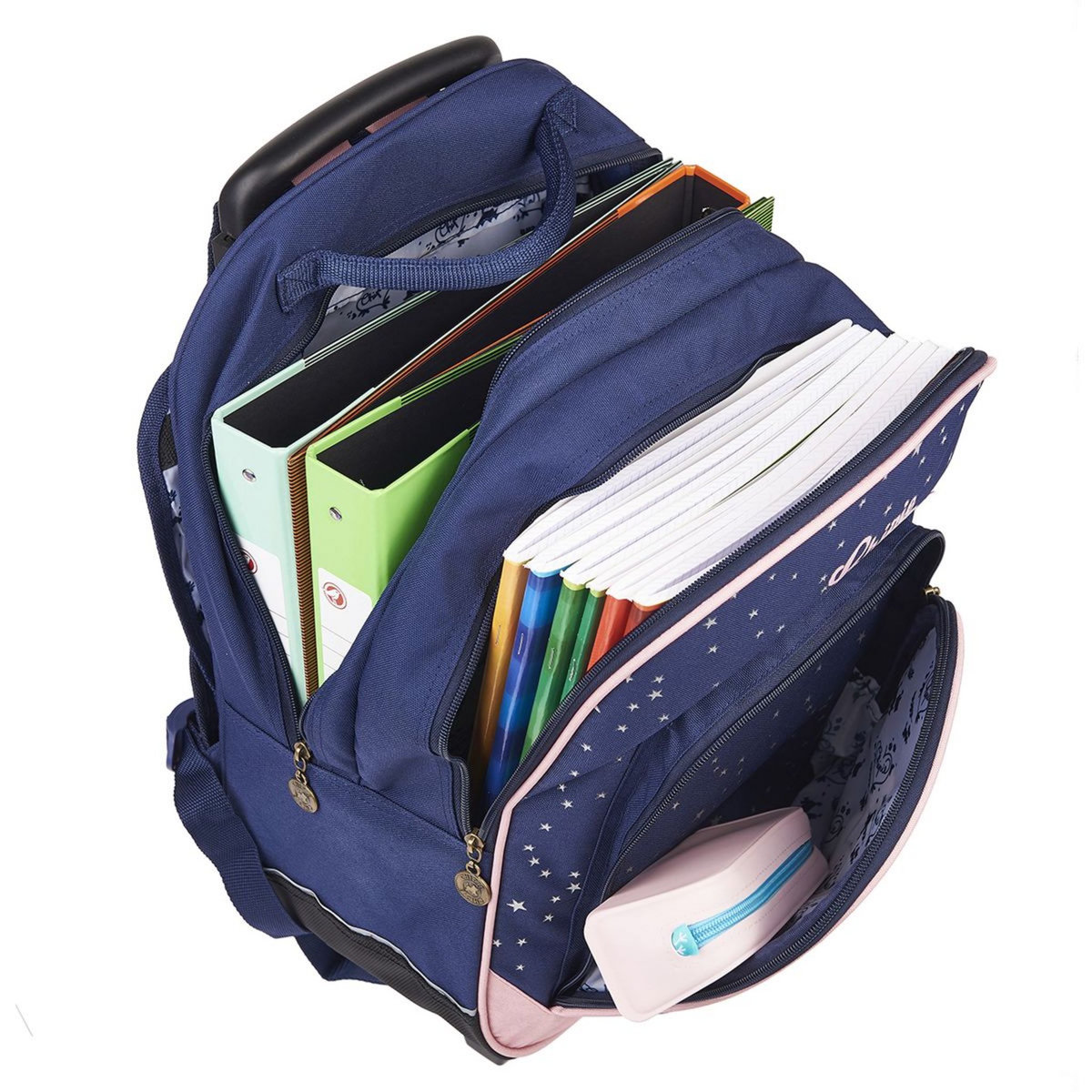 CHIPIE Sac à dos à roulettes bleu et rose paillettes étoiles 