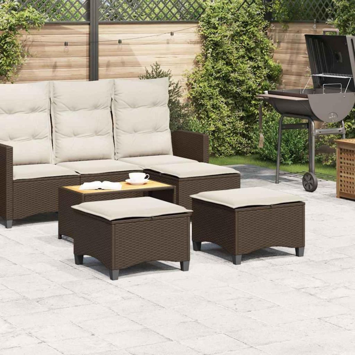 VIDAXL Tabourets jardin coussins 2pcs marron 55x55x36cm resine tressee