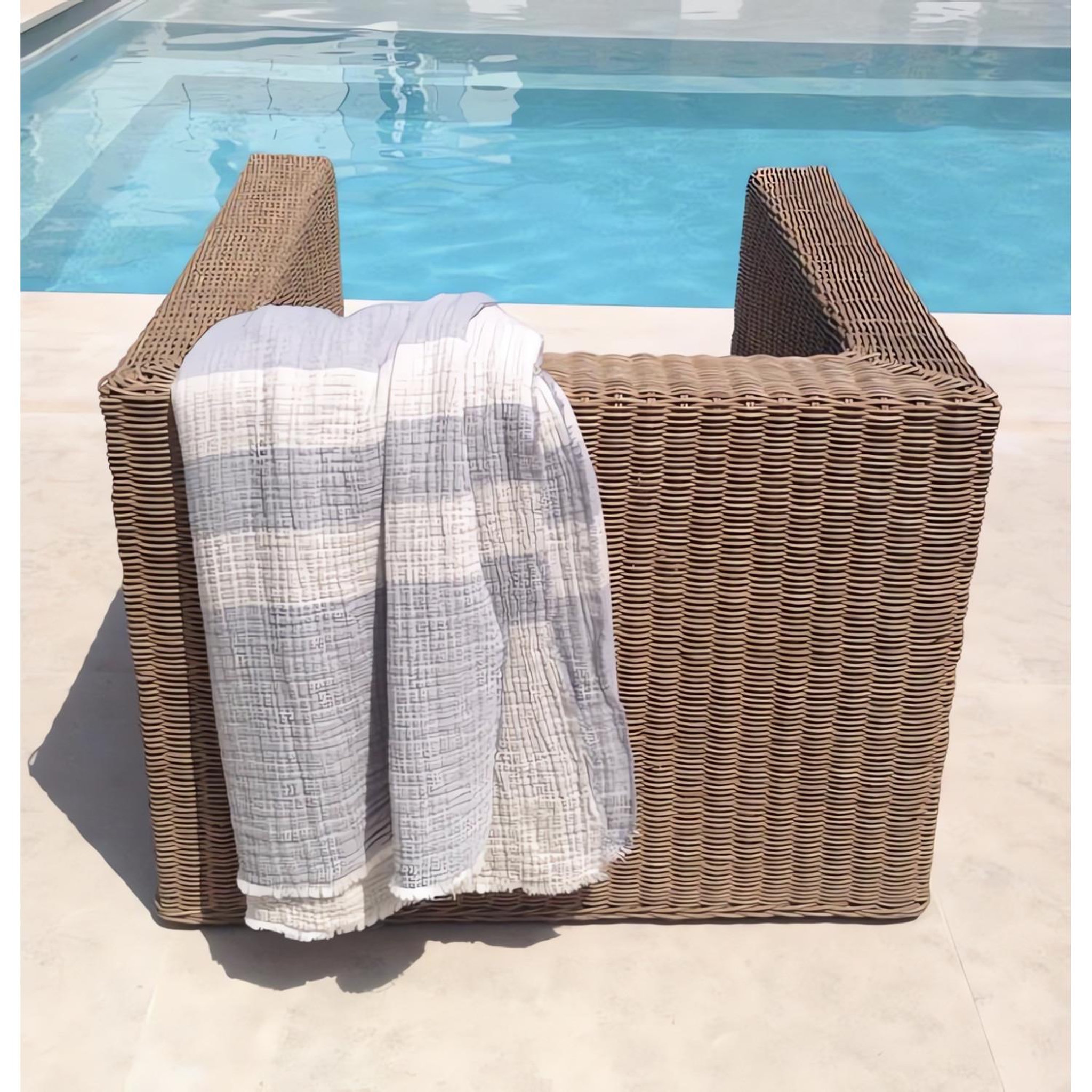 Toison d'or Plaid 150x200 cm en coton gaufré pienza naturel et eau de bleu, par toison d'or