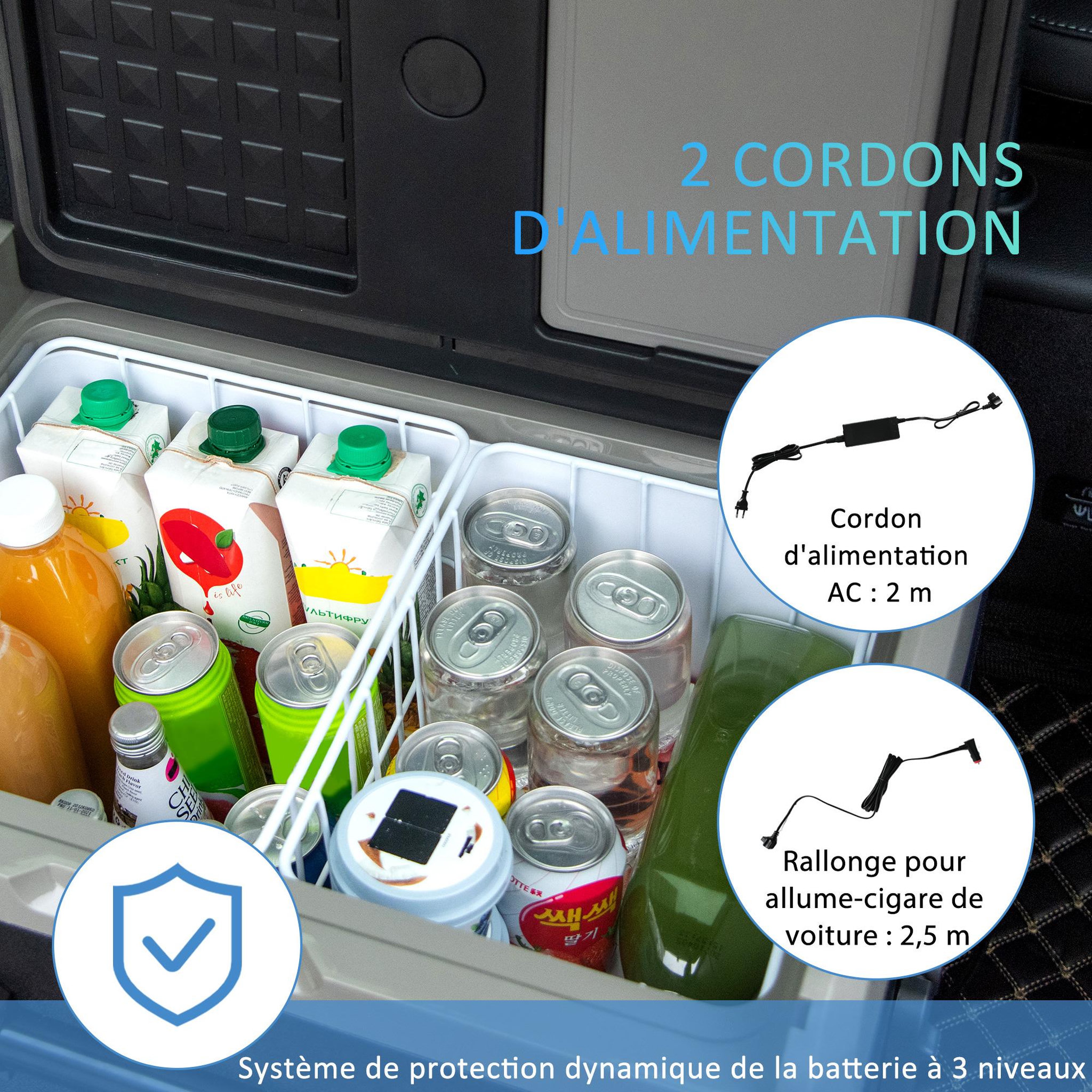 Voir la diapositive 6 : OUTSUNNY Outsunny Glacière électrique 50L portable, réfrigérateur congélateur avec lumière LED intérieure et poignées pliables - dim. 71,1L x 46l x 50,6H cm - noir et gris