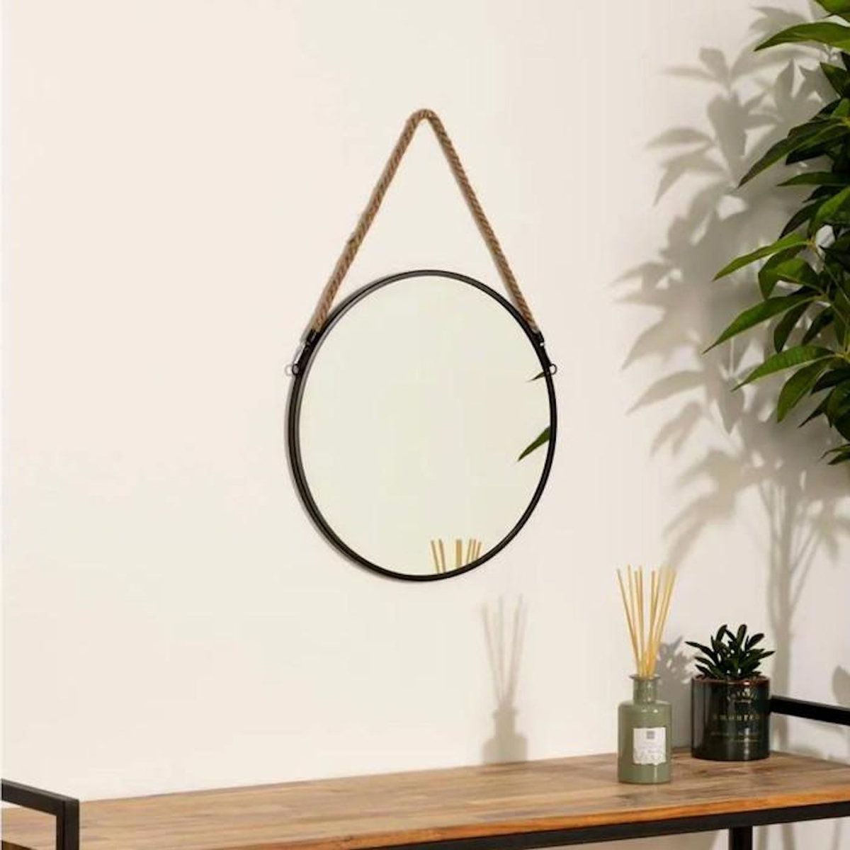 ATMOSPHERA Miroir à Suspendre en Métal  Rond  37cm Noir