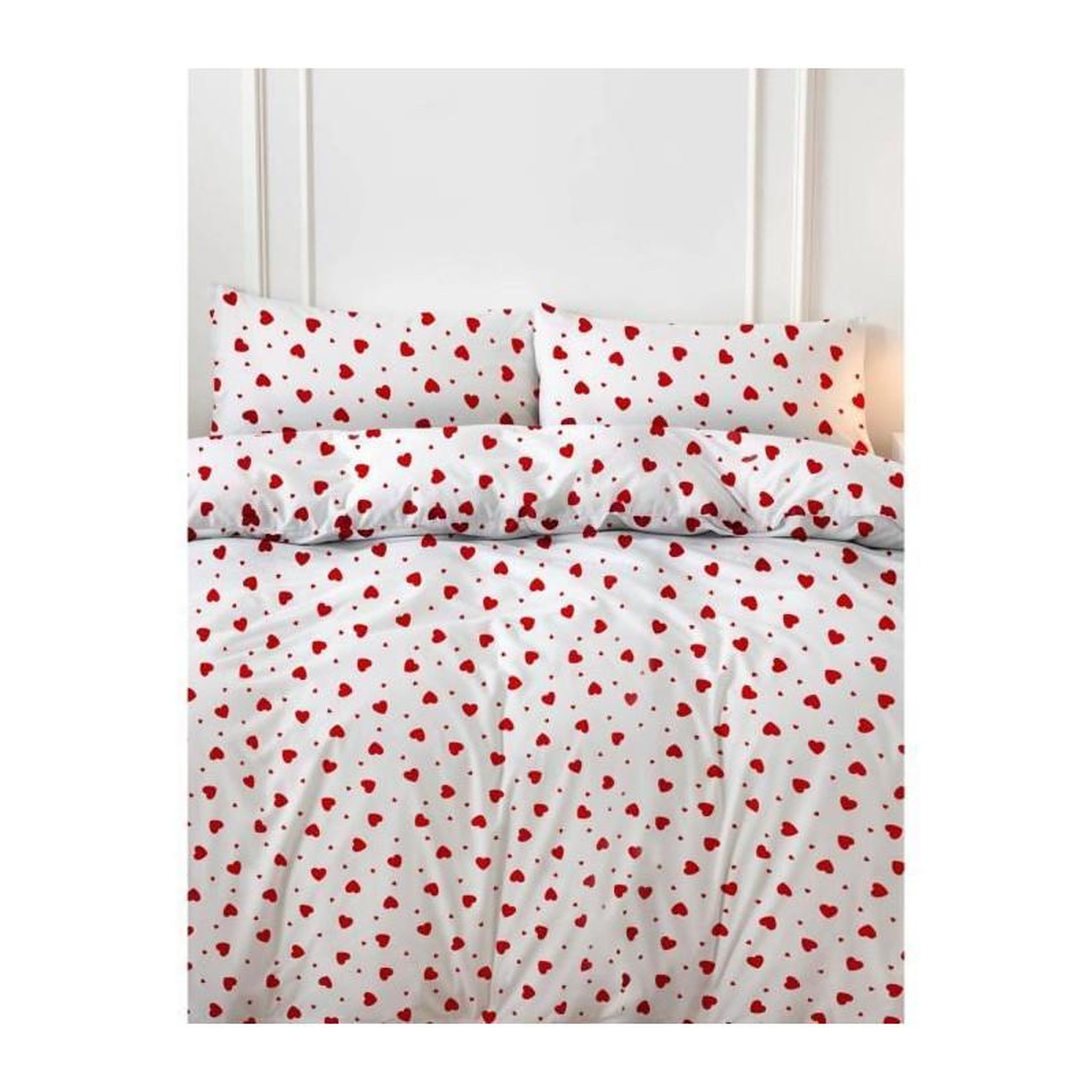 Voir la diapositive 3 : GENERIQUE Parure de lit - 1 housse de couette 220 x 240 cm + 2 taies d'oreiller 60 x 60 cm - 50% coton, 50% polyester - Rouge
