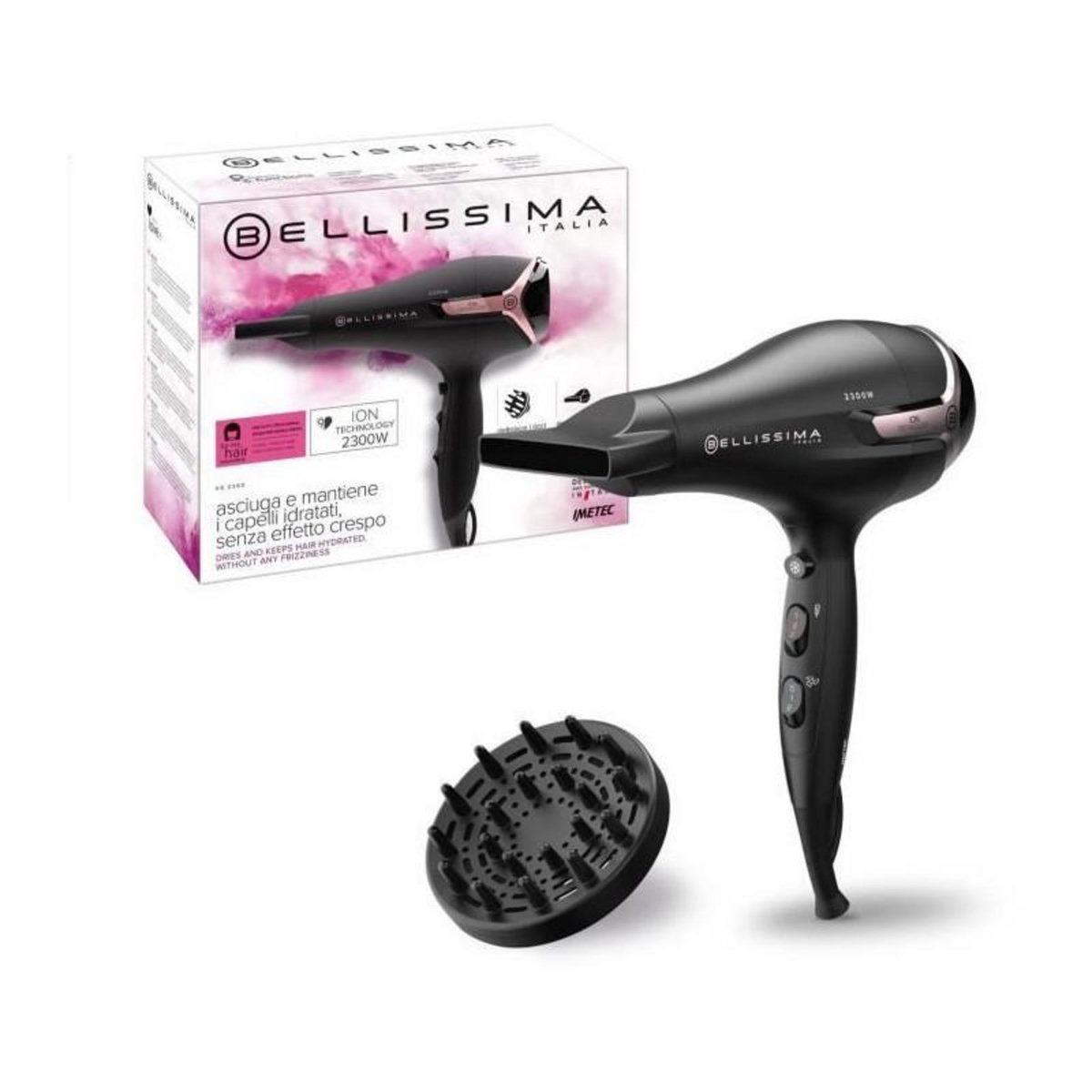 BELLISSIMA Seche Cheveux - Bellissima - Ionique S9 2300W - Pour Cheveux Lisses et Ondulés - 2 Vitesses 3 Températures - Concentrateur Dif