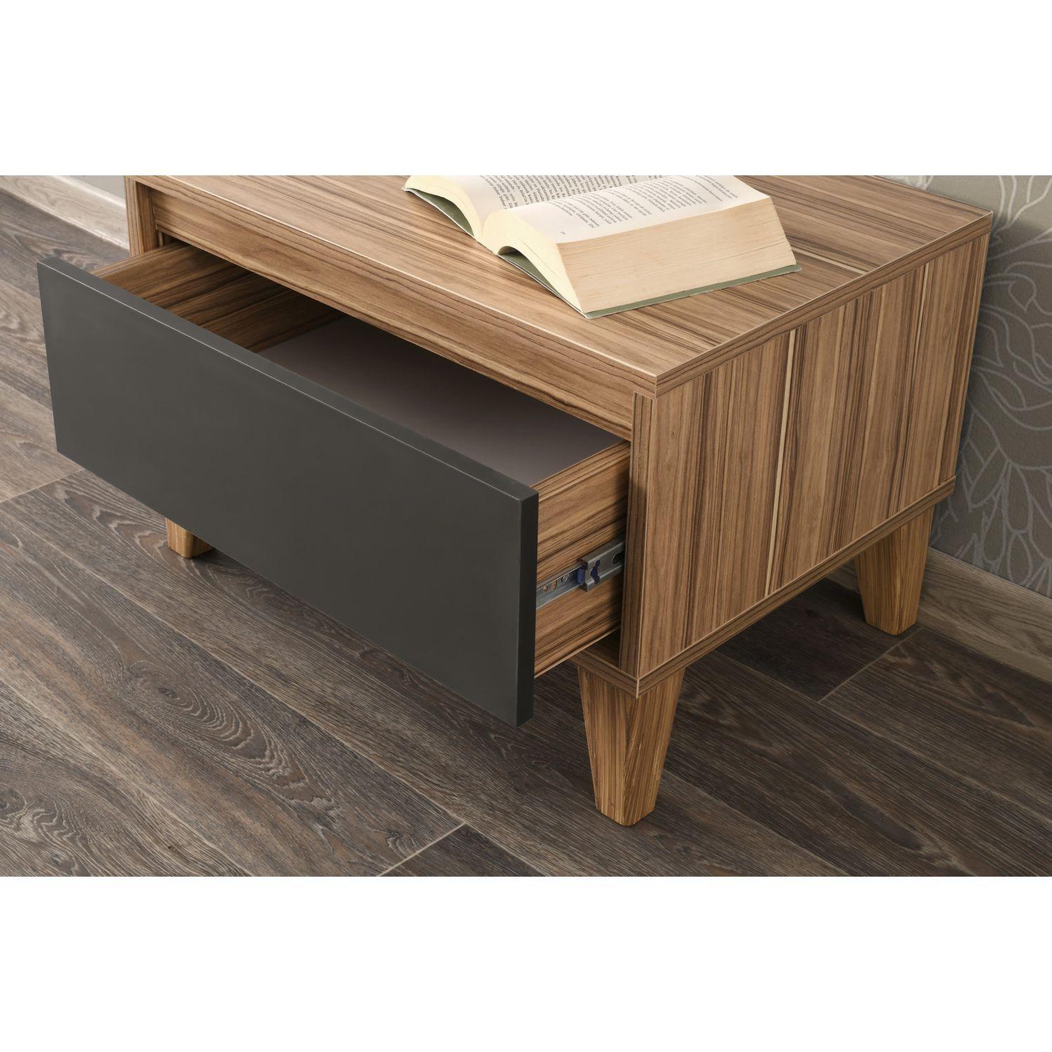 Voir la diapositive 4 : TOILINUX Table de chevet design effet bois avec 1 tiroir - l.60 x h.44 cm - gris