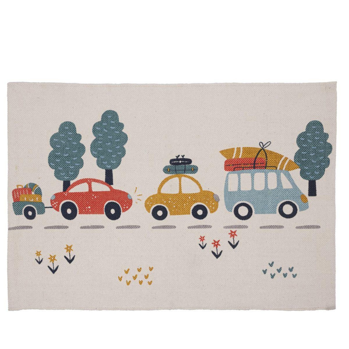 FUTURE HOME Tapis enfant voiture en coton canvas 60x90cm
