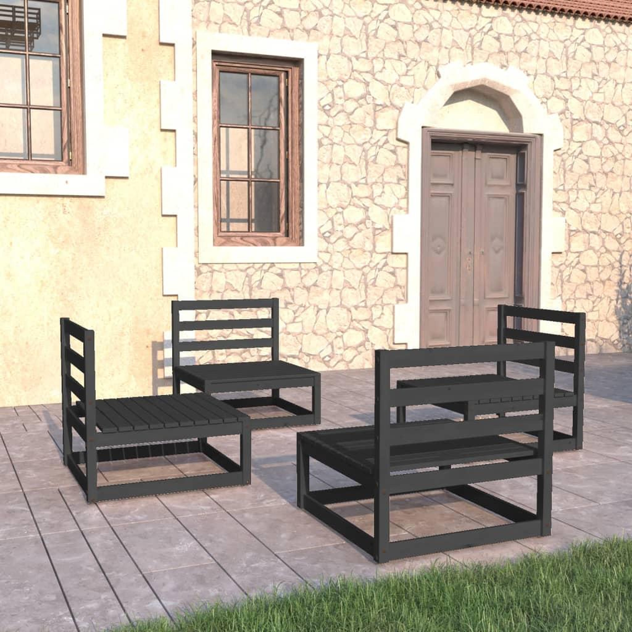 Voir la diapositive 1 : VIDAXL Salon de jardin 4 pcs noir bois de pin massif