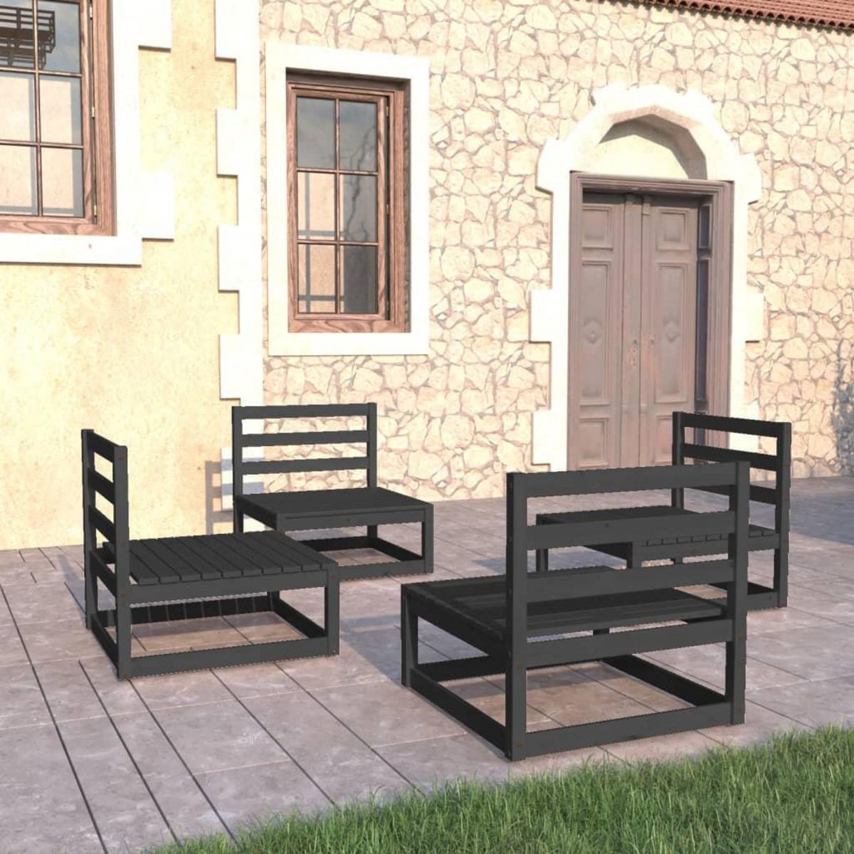 VIDAXL Salon de jardin 4 pcs noir bois de pin massif