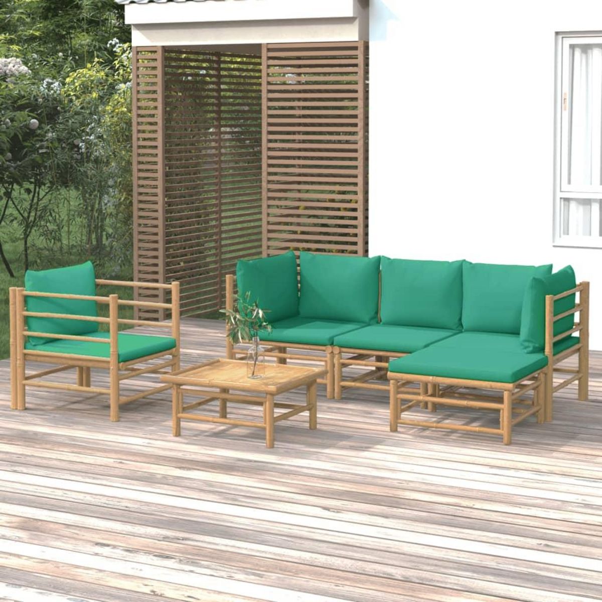 VIDAXL Salon de jardin 6 pcs avec coussins vert bambou
