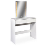 Paris Prix Coiffeuse 2 Tiroirs Avec Miroir LED  Talia  136cm Blanc