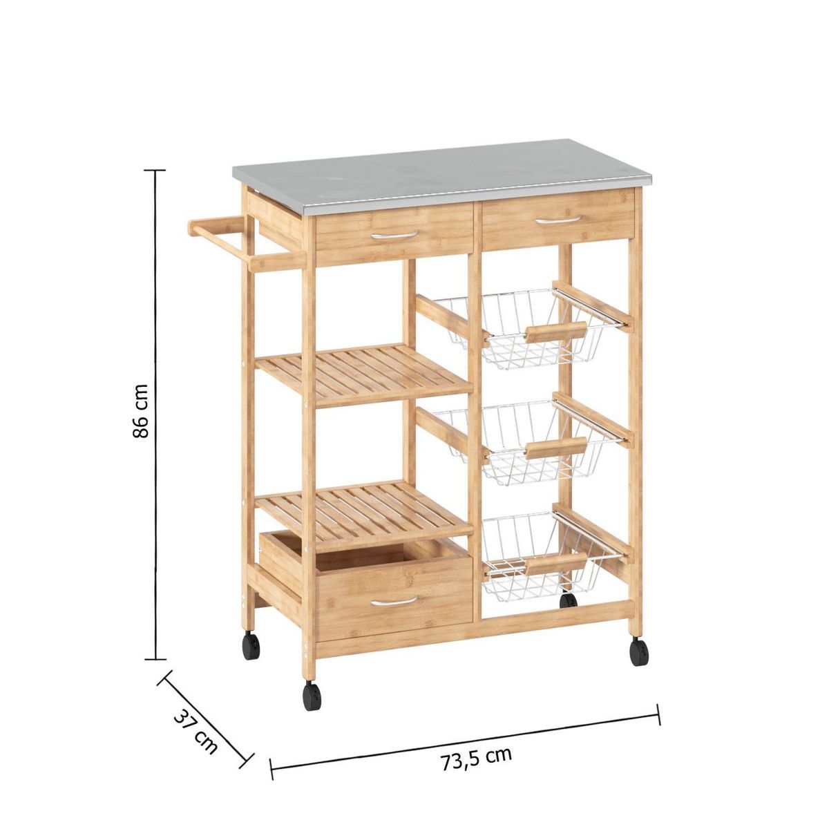 FIVE Desserte grand modèle à tiroirs et paniers en bambou BELYA - Beige