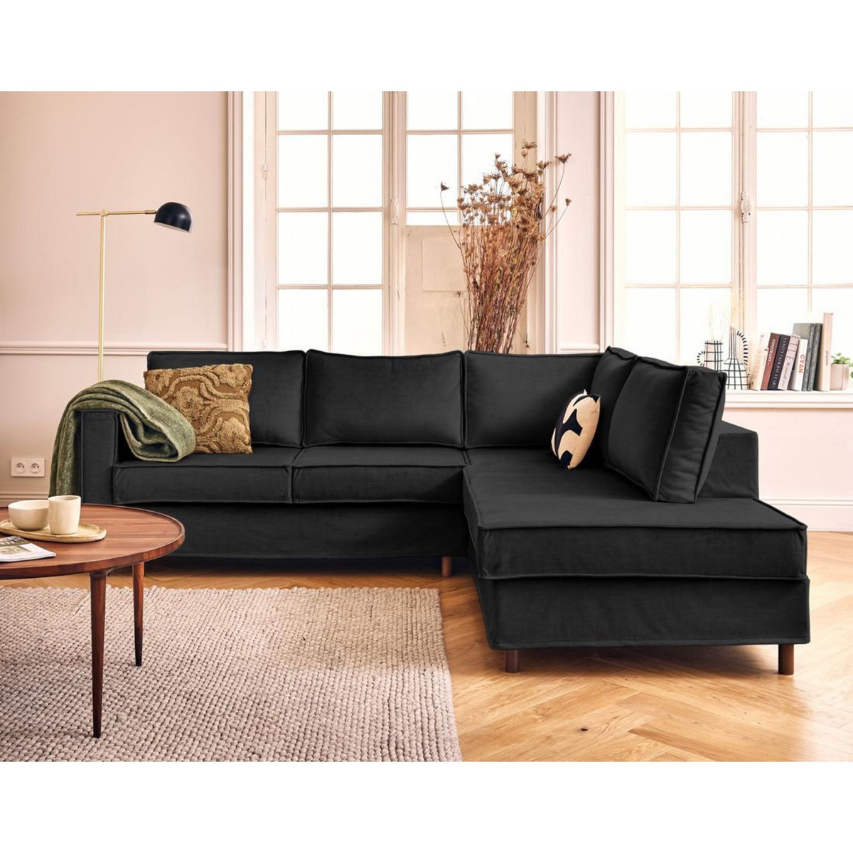 LISA DESIGN Jake - canapé déhoussable d'angle droit 5 places en velours