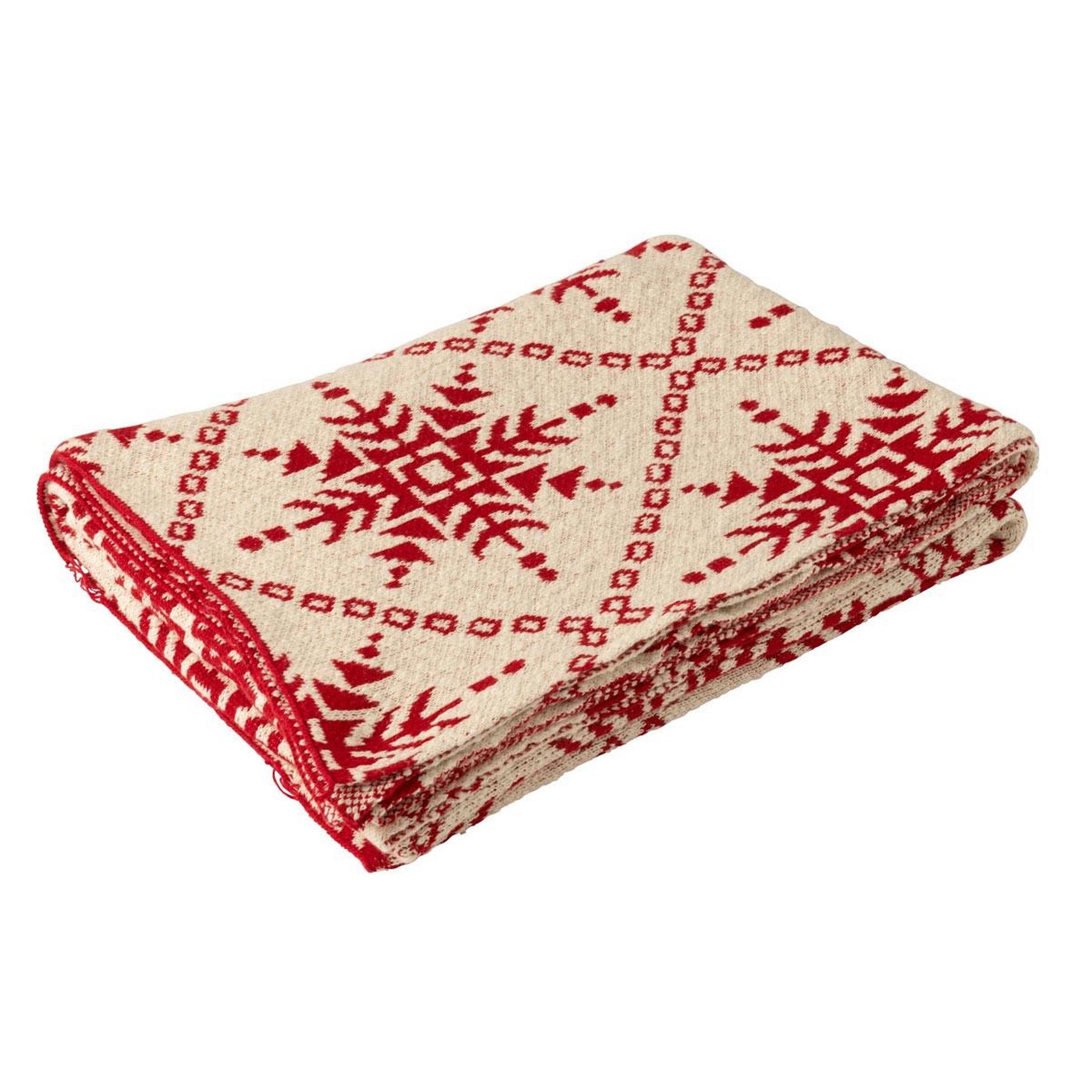 Voir la diapositive 2 : J-LINE Plaid imprimé  flocons de neige  130x180cm blanc cassé