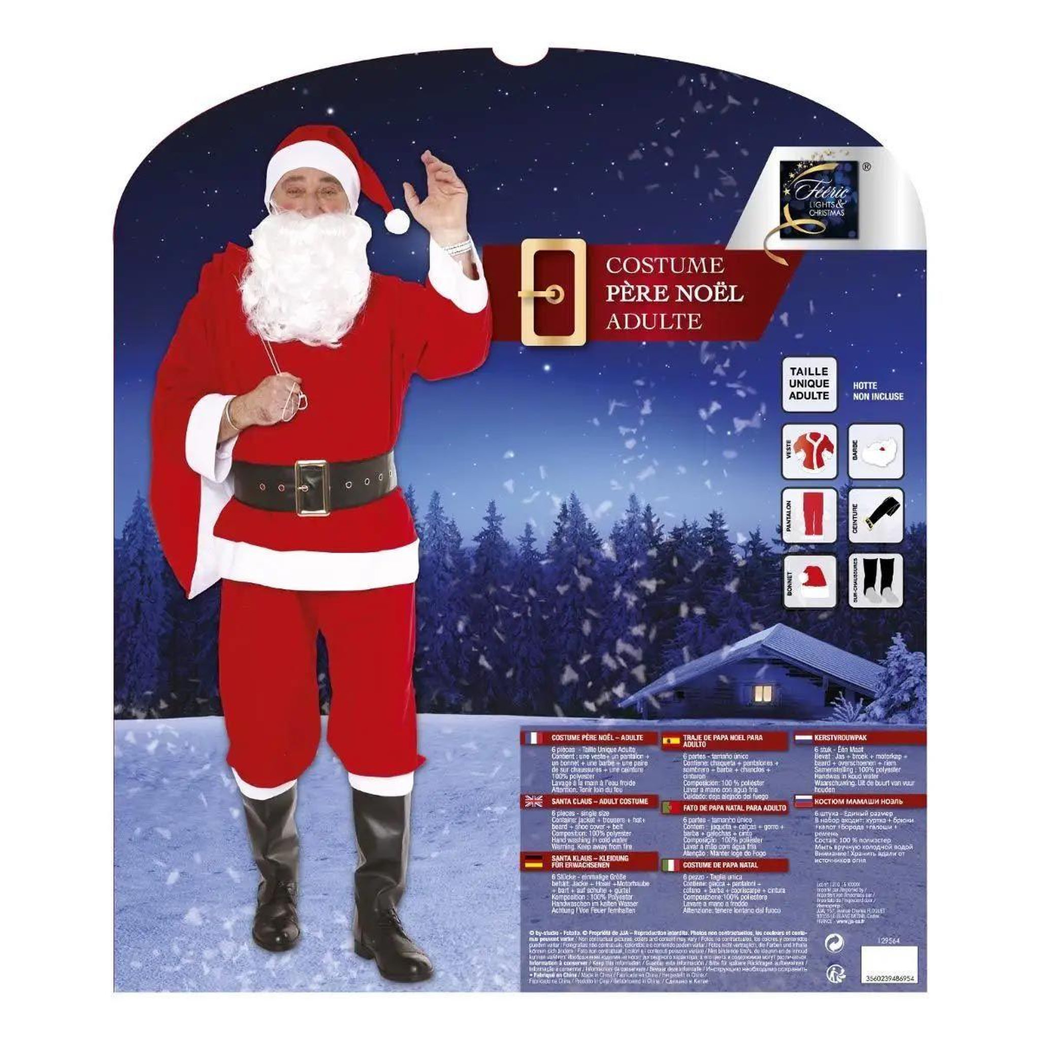 Voir la diapositive 2 : FEERIC LIGHT & CHRISTMAS Déguisement adulte 6 pièces  père noël  148cm rouge