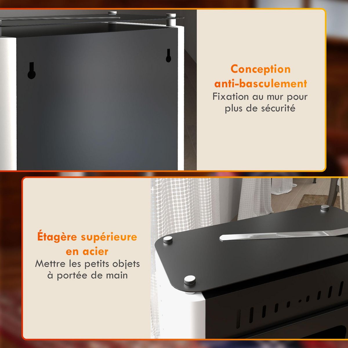 HOMCOM Cheminée bioéthanol design contemporain - étagère - brûleur 1,2 L - contrôle de flamme et manche inclus - acier noir blanc