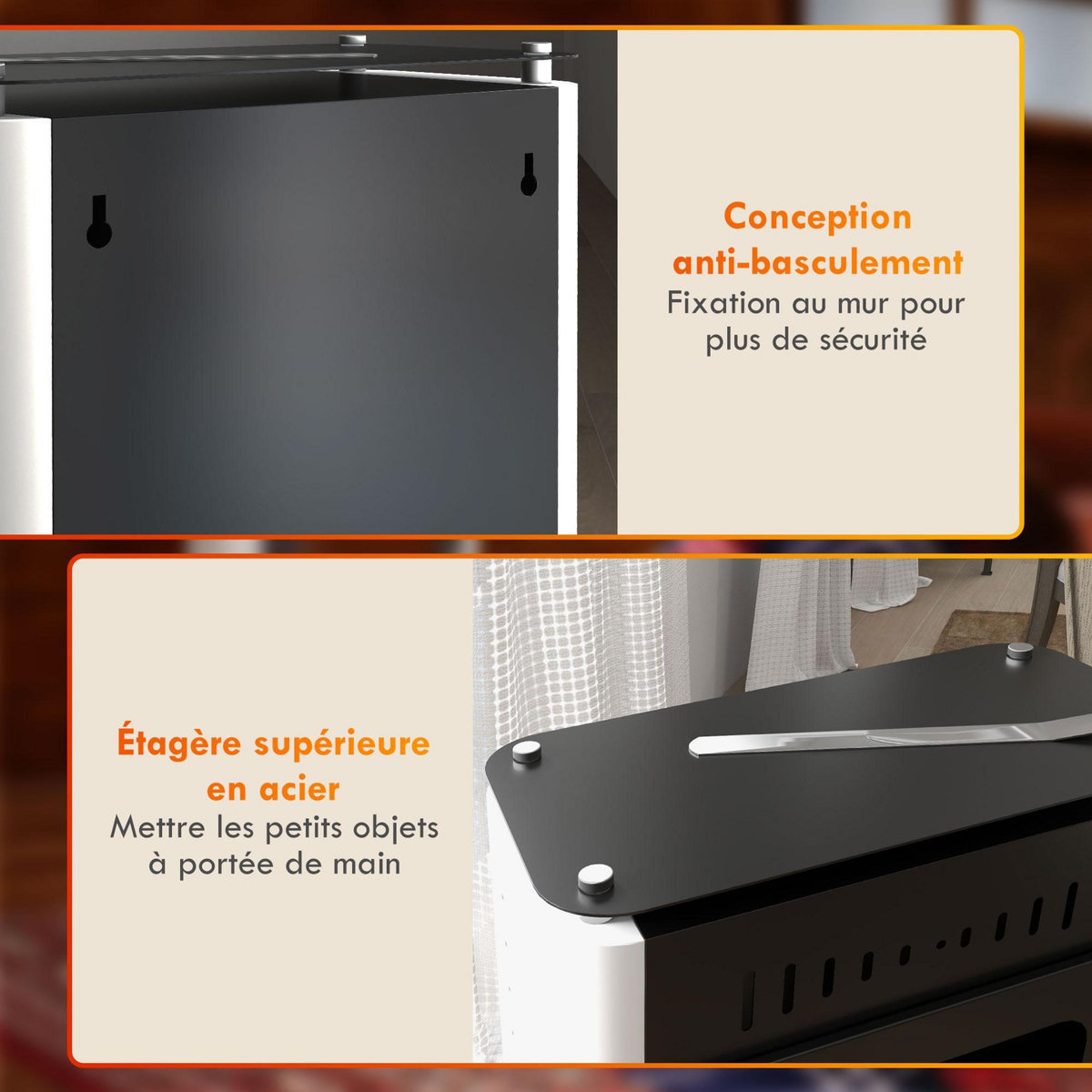 HOMCOM Cheminée bioéthanol design contemporain - étagère - brûleur 1,2 L - contrôle de flamme et manche inclus - acier noir blanc