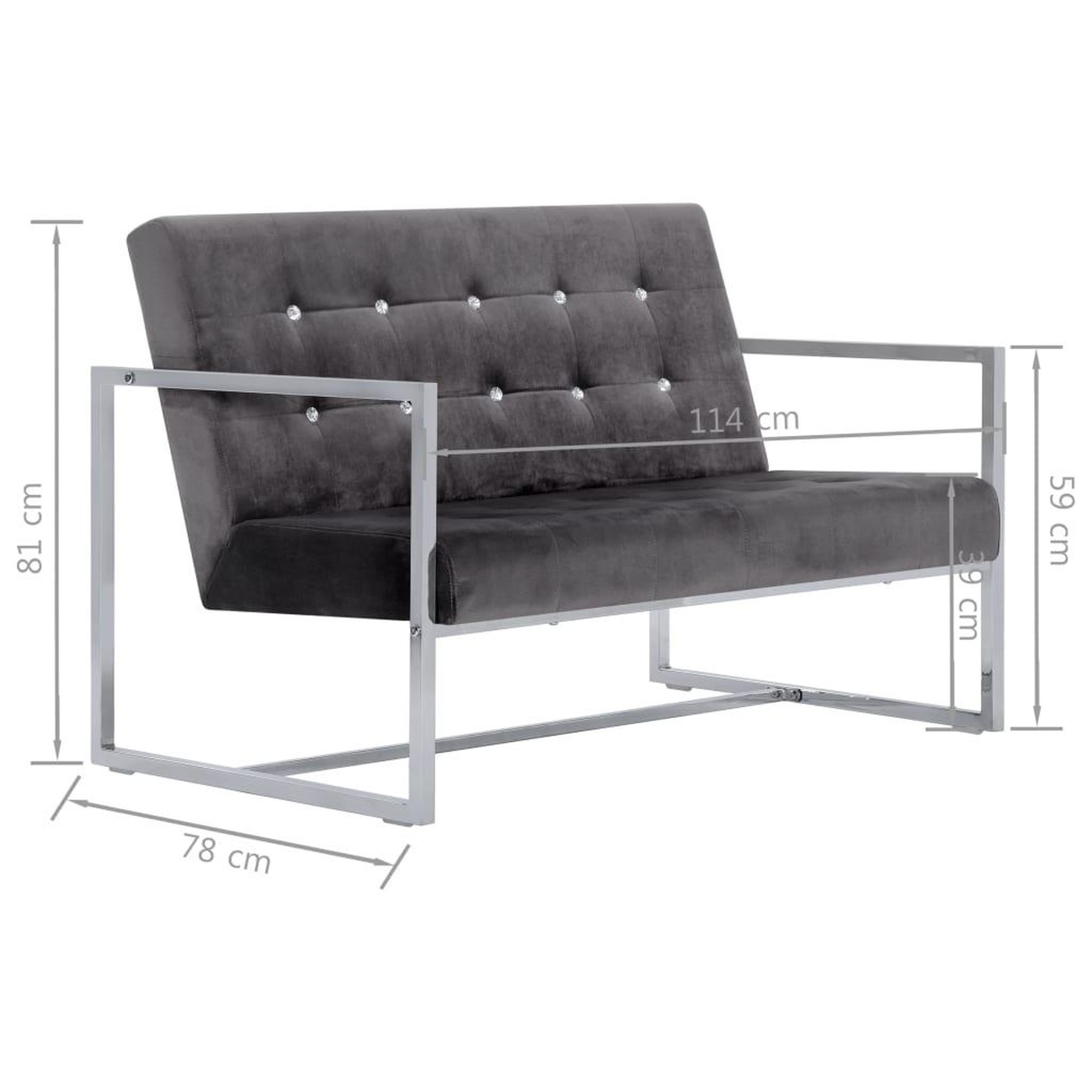 Voir la diapositive 6 : VIDAXL Canape 2 places avec accoudoirs Gris fonce Chrome et velours
