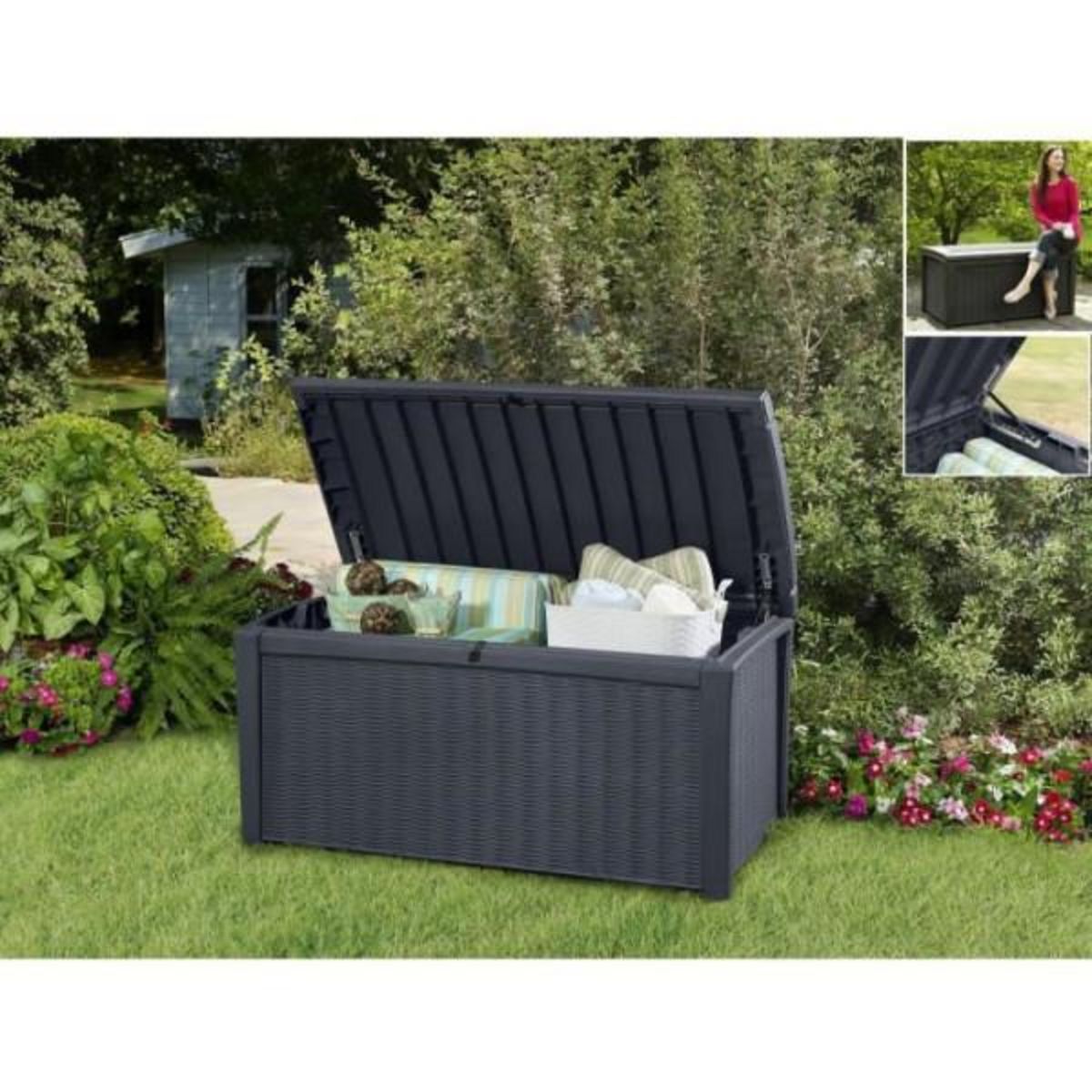 Keter Coffre de rangement extérieur KETER en résine 416 litres Gris - Malle de jardin