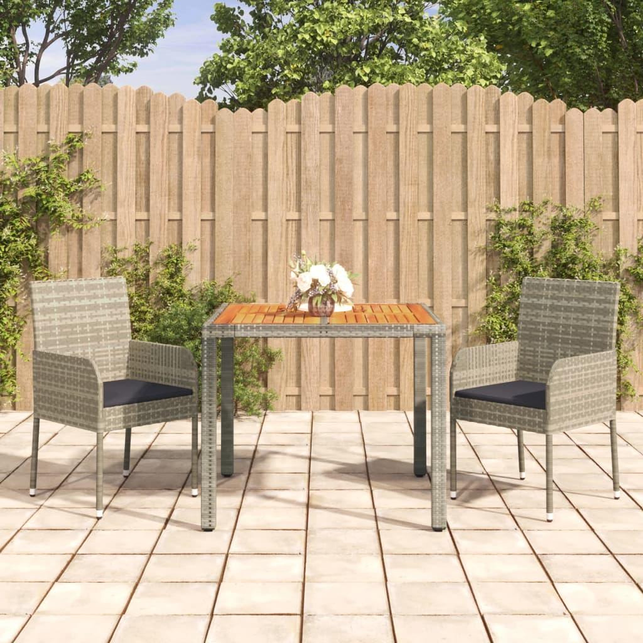 Voir la diapositive 1 : VIDAXL Ensemble a manger de jardin 3 pcs coussins gris resine tressee