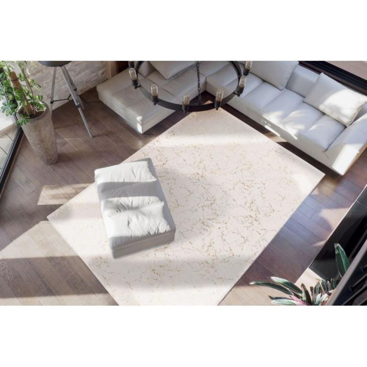 Paris Prix Tapis Géométrique à Poils Longs  Bijou  Crème & Or