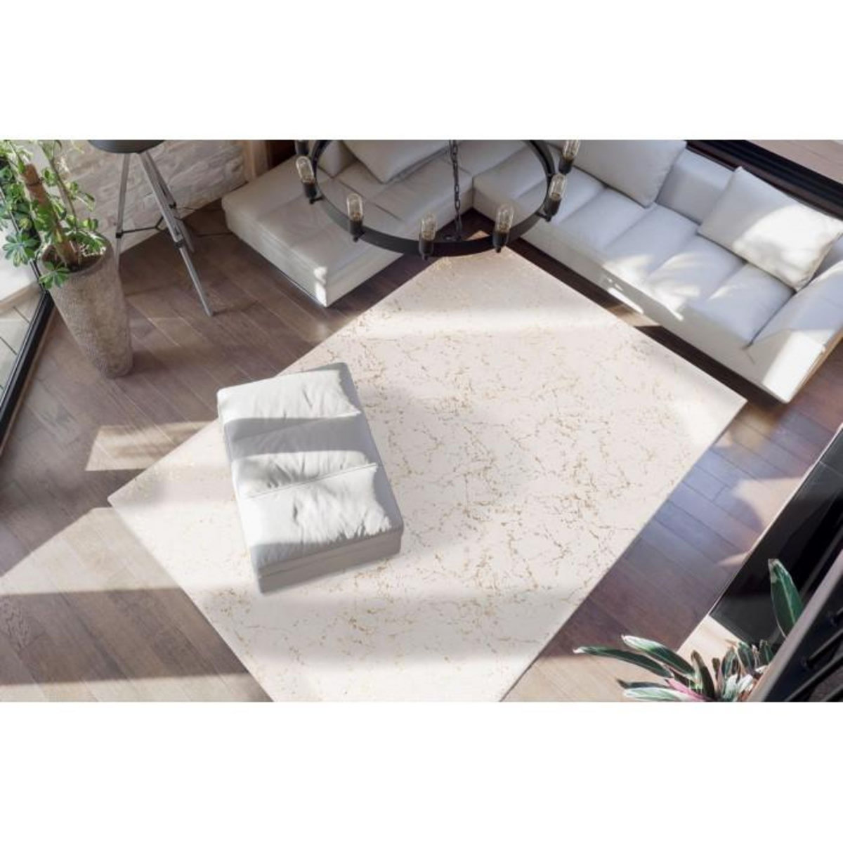 Paris Prix Tapis Géométrique à Poils Longs  Bijou  Crème & Or