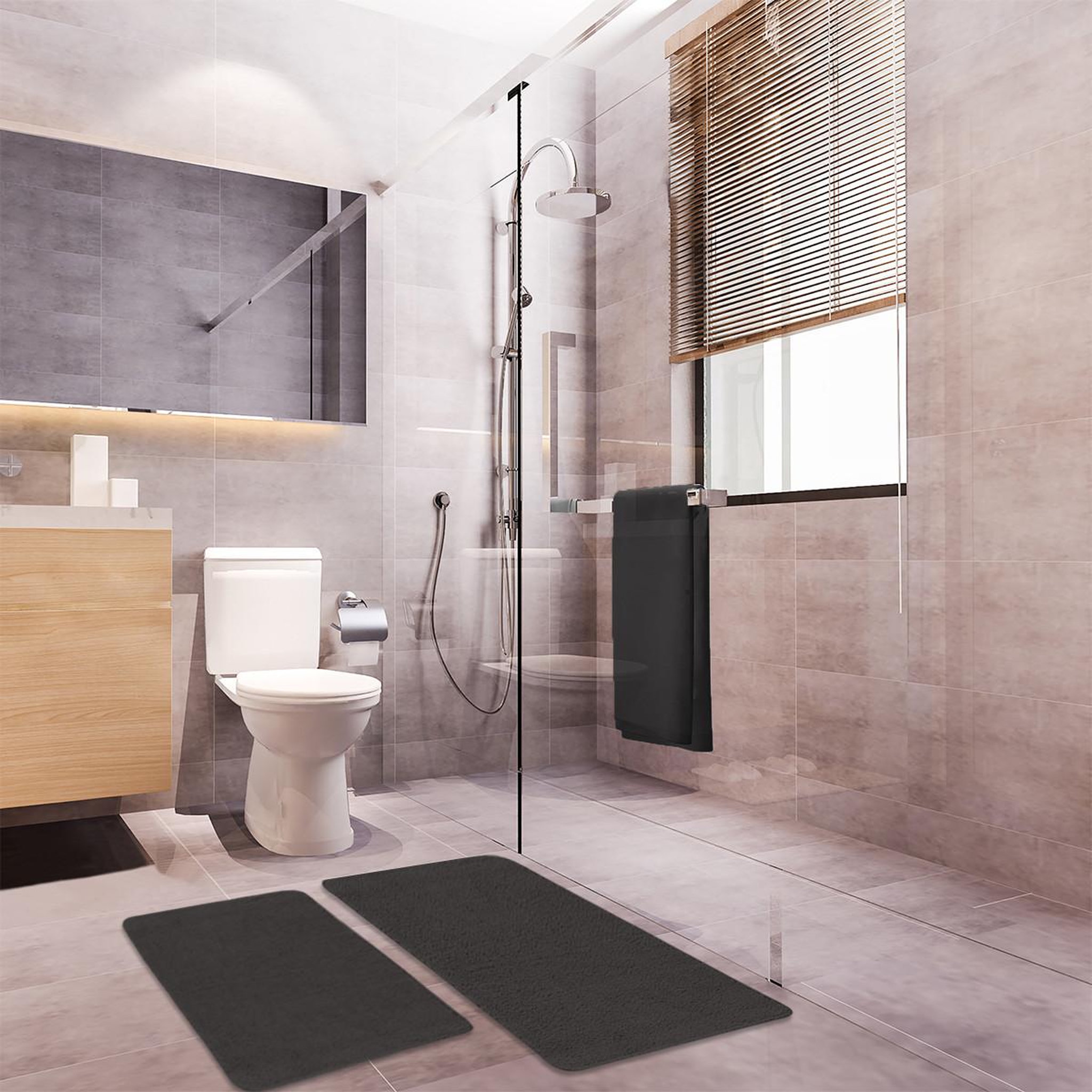 Voir la diapositive 2 : GUY LEVASSEUR Lot de 2 tapis de bain polyester 60x120cm + 50x80cm 60x120cm
