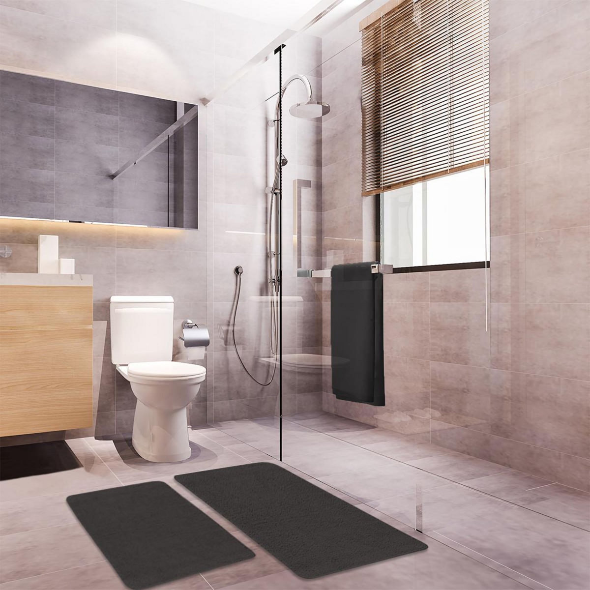 GUY LEVASSEUR Lot de 2 tapis de bain polyester 60x120cm + 50x80cm 60x120cm