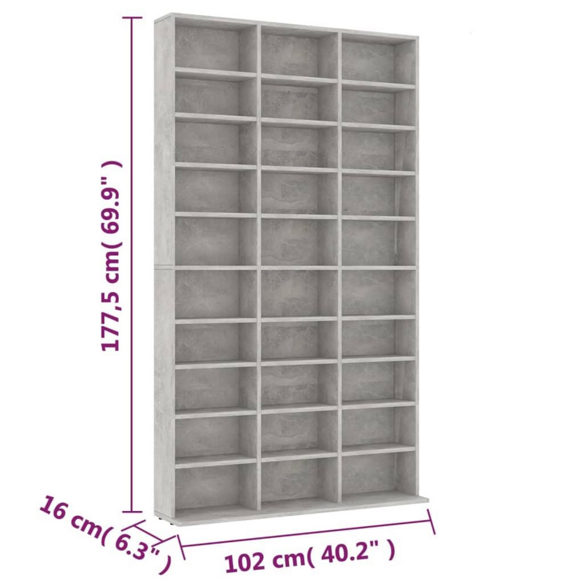 VIDAXL Armoire a CD Gris beton 102x16x177,5 cm Bois d'ingenierie