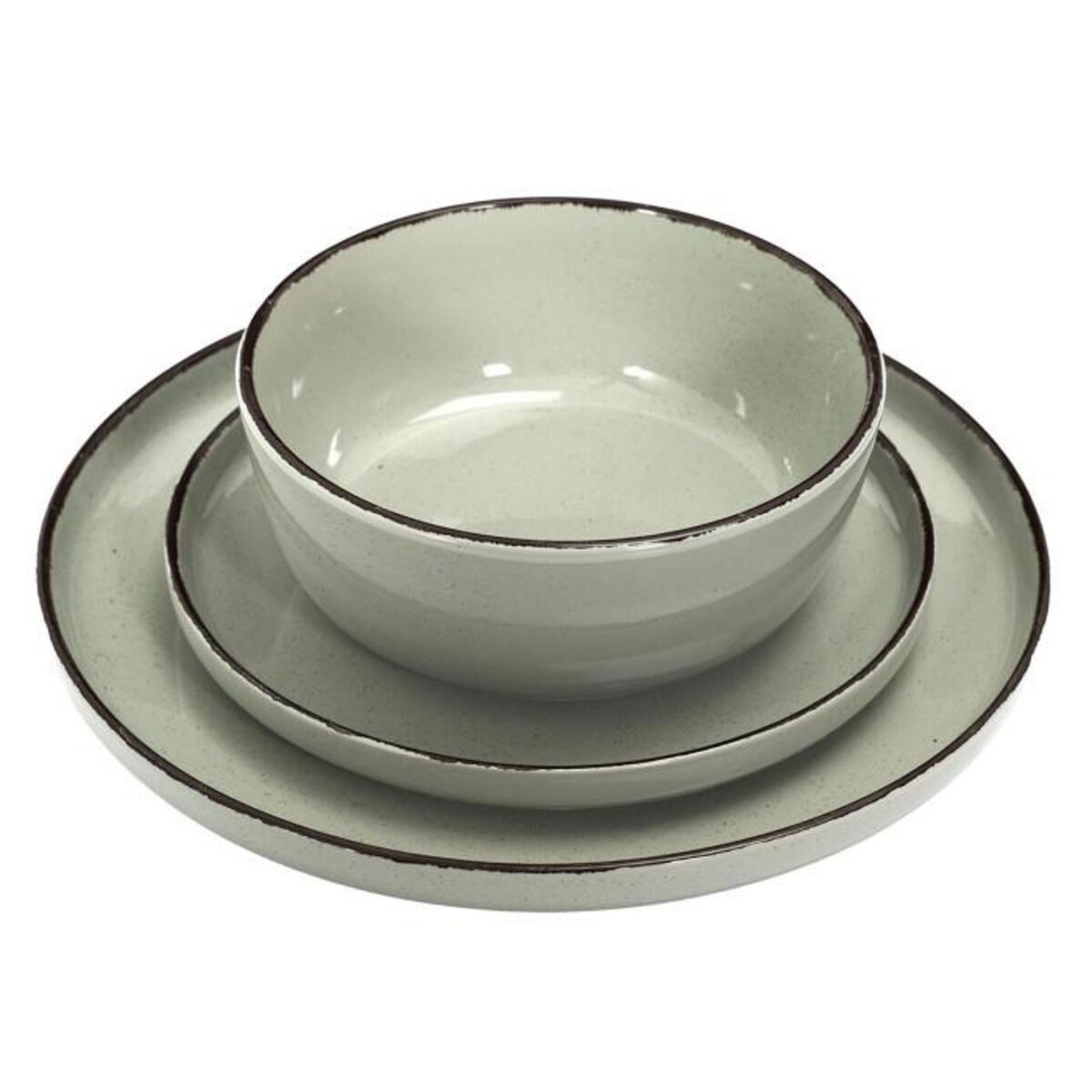 Paris Prix Service de Table 12 Pièces  Grès du Temps  27cm Vert