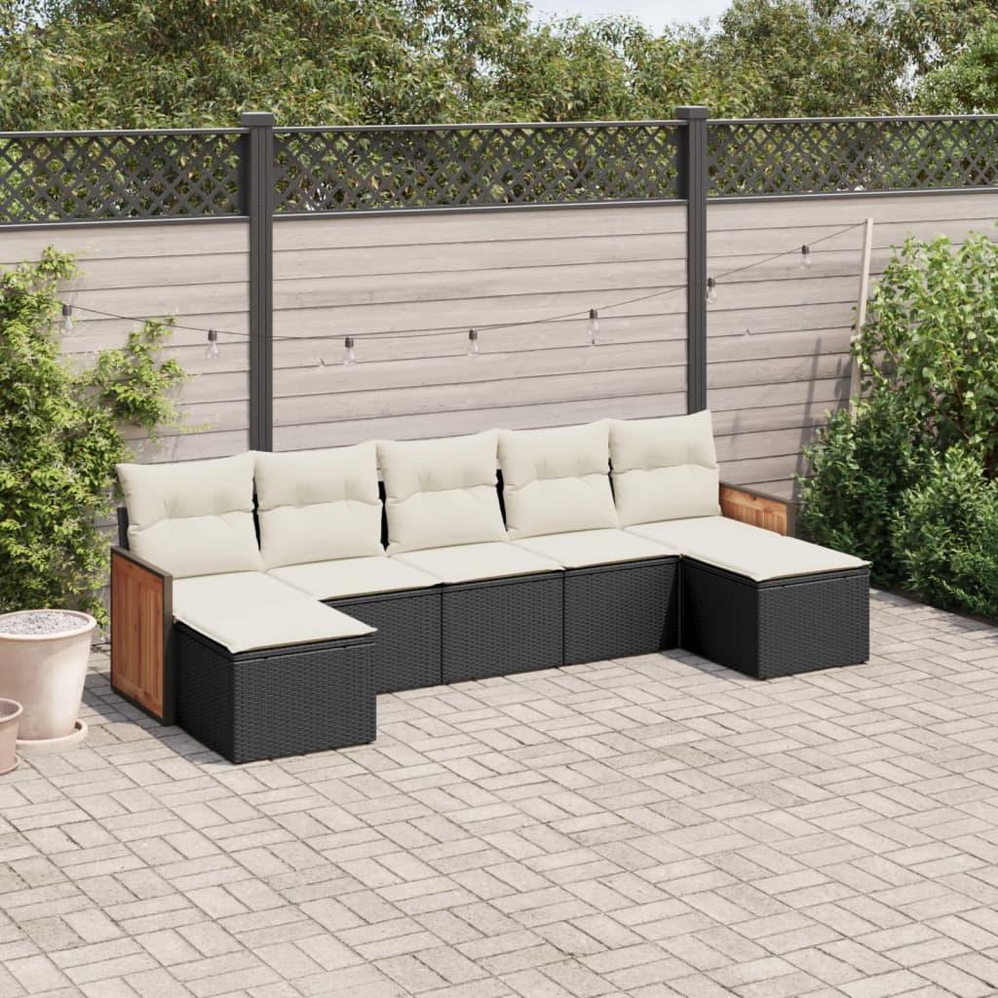 VIDAXL Salon de jardin 7 pcs avec coussins noir resine tressee