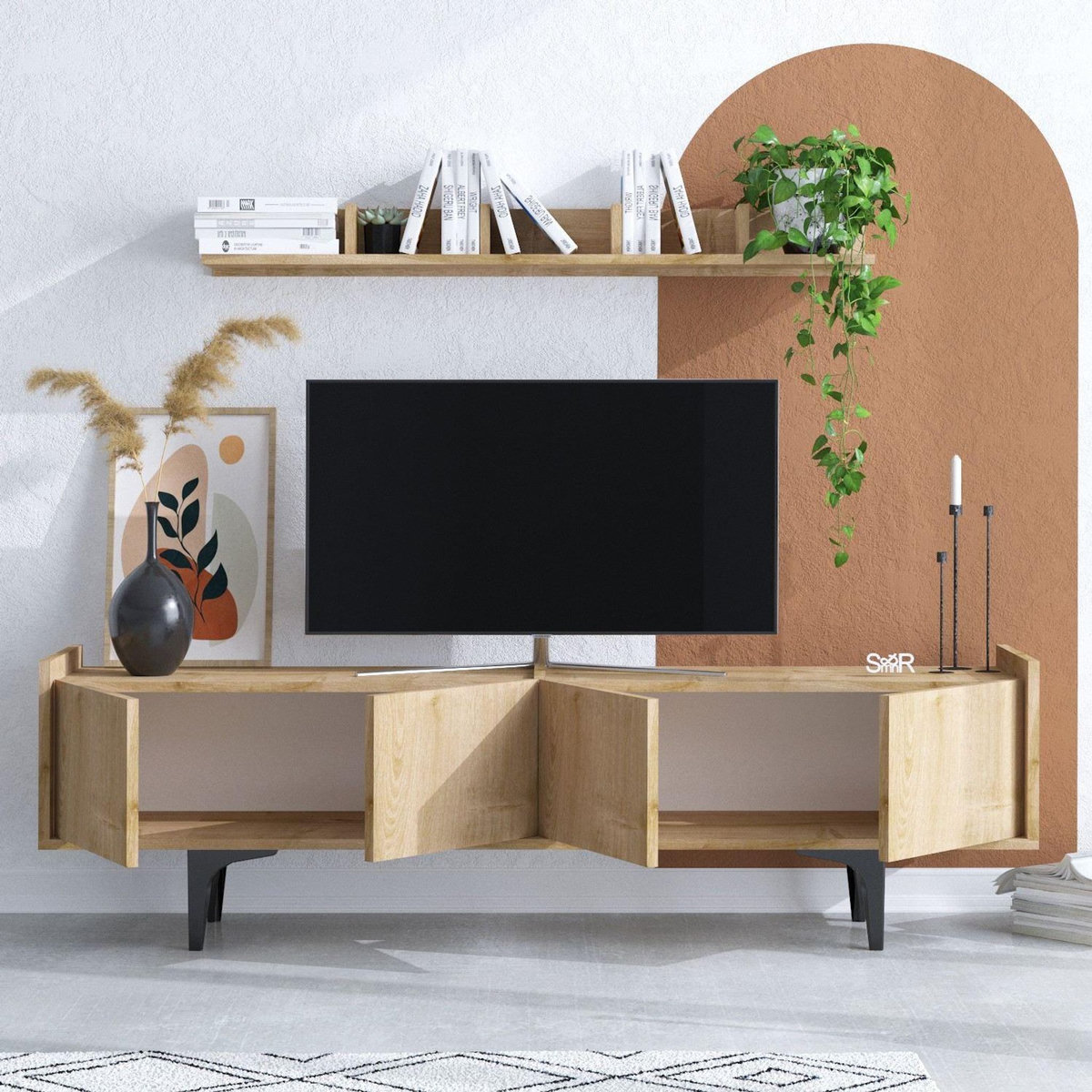 Habitat et Jardin Meuble TV en bois  Cursa  - 150 x 40 x 57 cm - Chêne Saphir