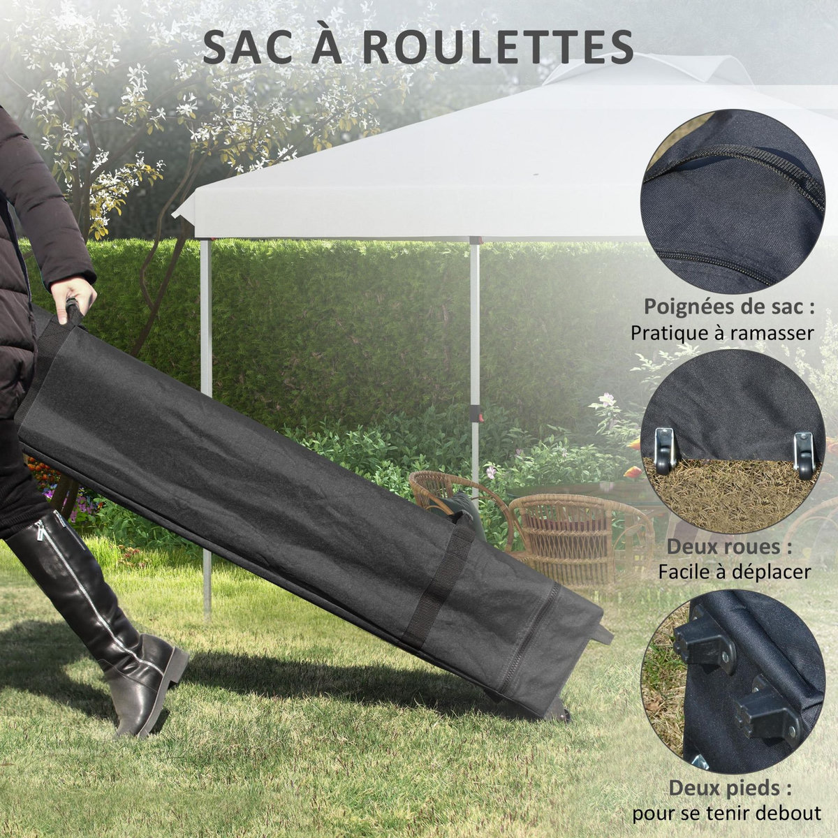 OUTSUNNY Tonnelle barnum pop-up pliant 3 x 3 m sac de transport à roulettes blanc