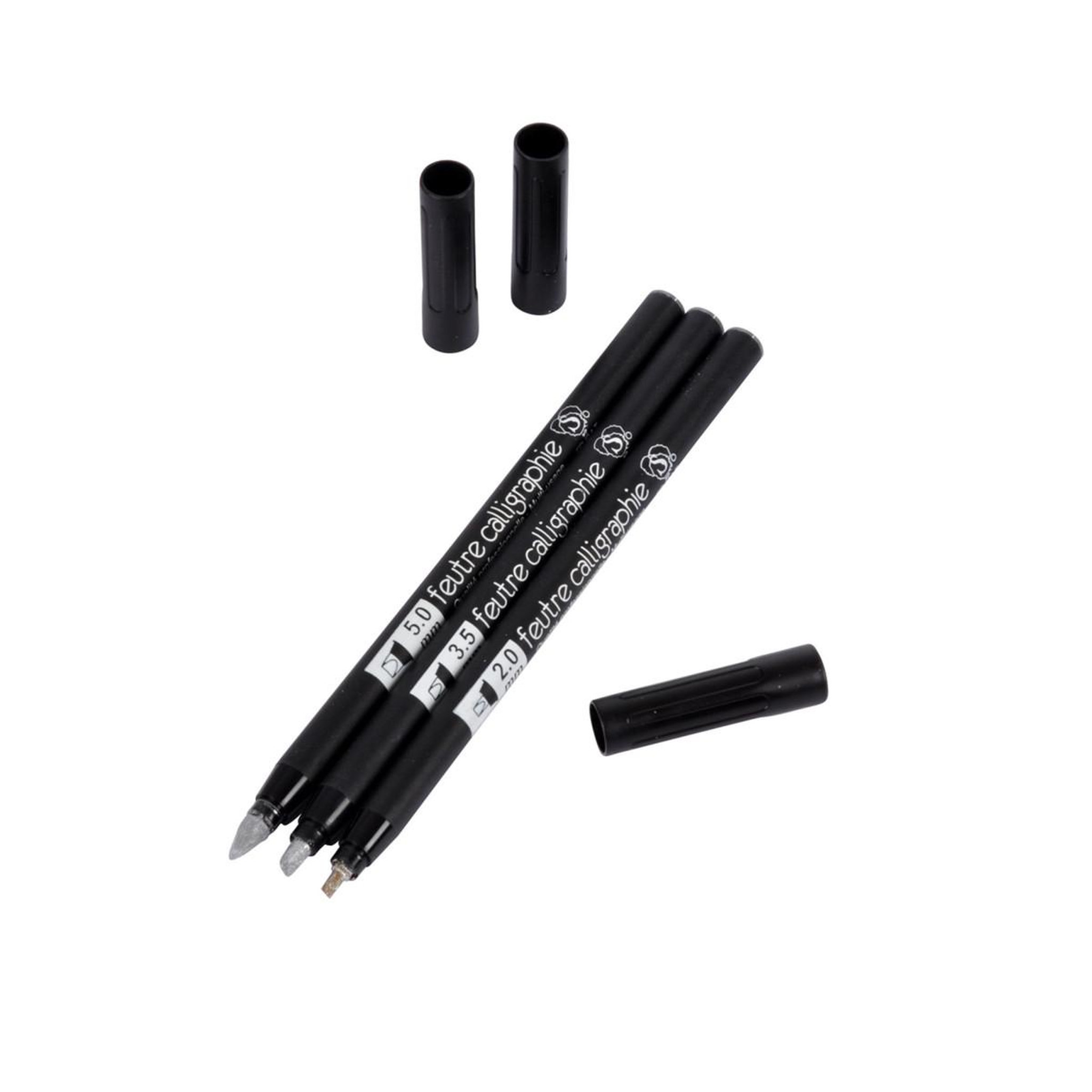 HOMEA Lot de 3 Stylos  Calligraphie  19cm Argent