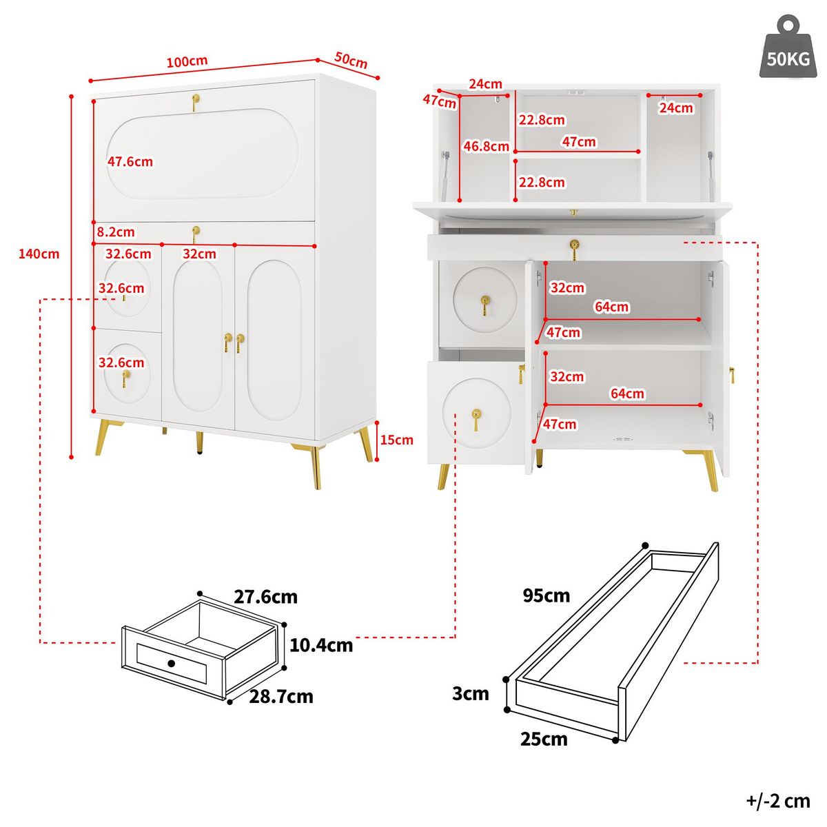 MERAX Buffet 3 porte(s) 2 tiroir(s) - 100 cm blanc mdf