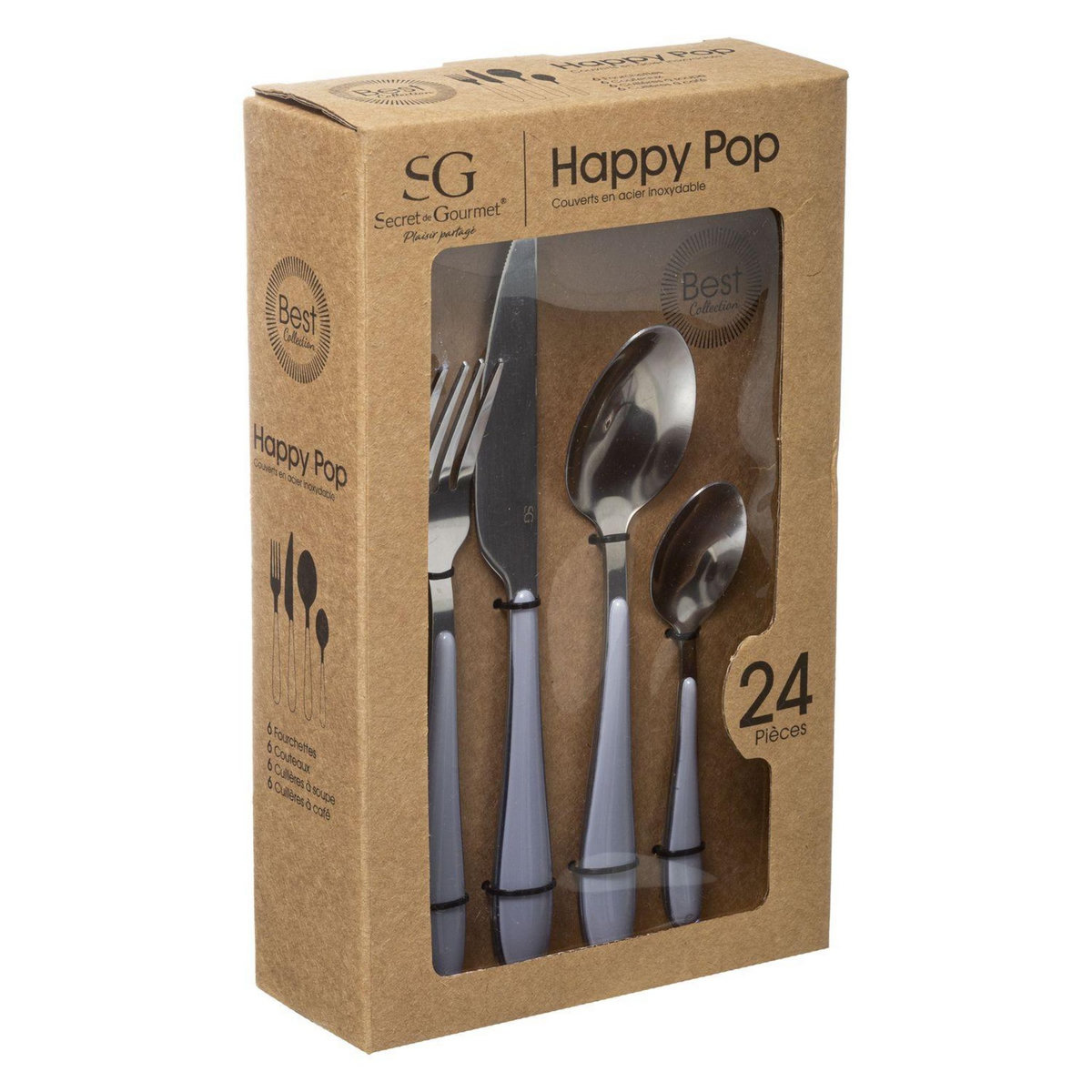 TOILINUX Lot de 2 Ménagères Happy Pop - 48 couverts - Gris