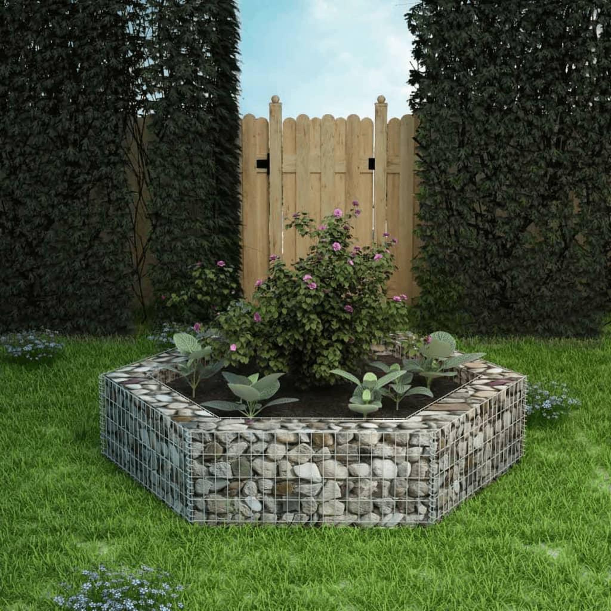 Voir la diapositive 1 : VIDAXL Lit sureleve a gabion hexagonale 200x173x40 cm