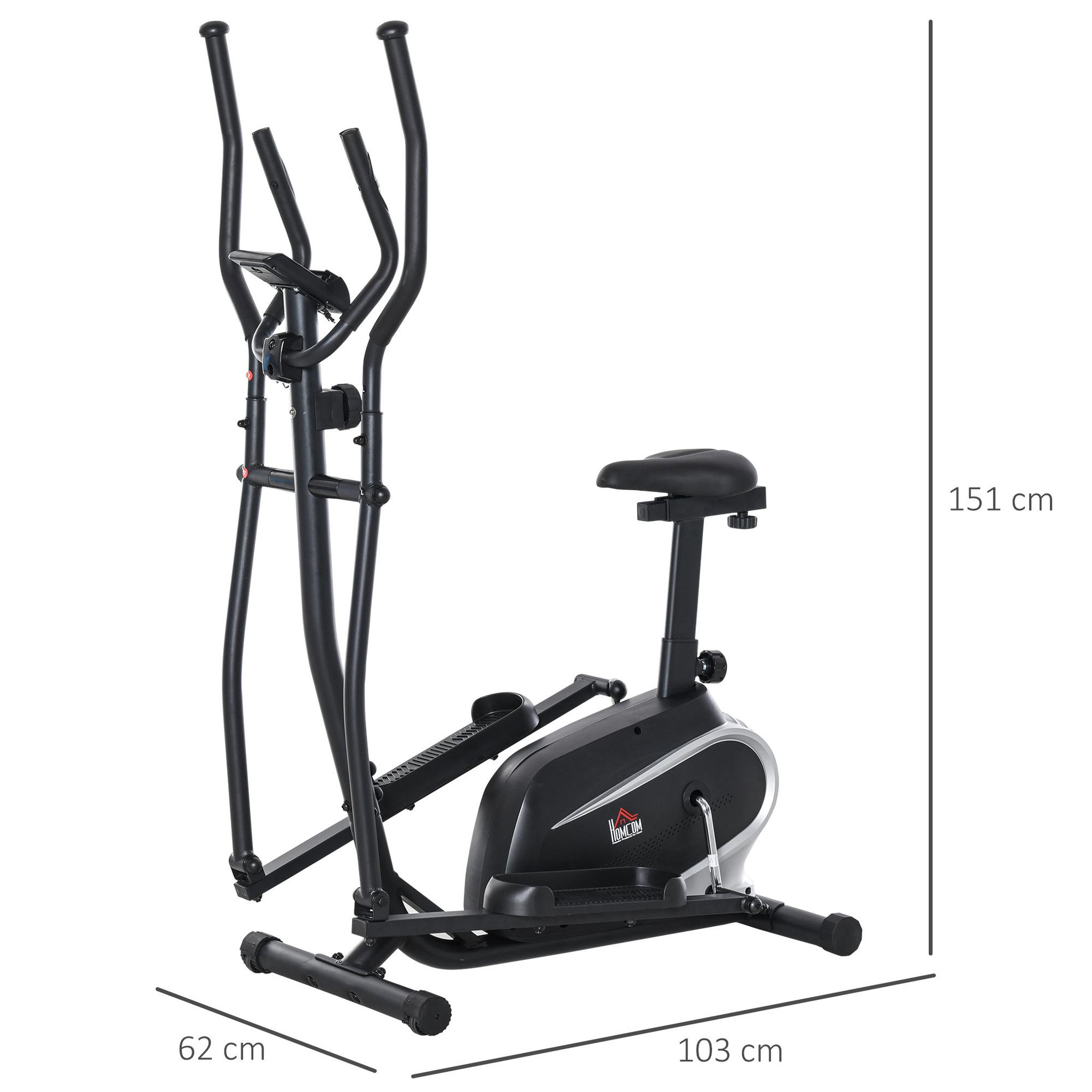 Voir la diapositive 3 : HOMCOM Vélo elliptique vertical vélo d'appartement 2 en 1 écran LCD multifonction hauteur & résistance réglable acier noir